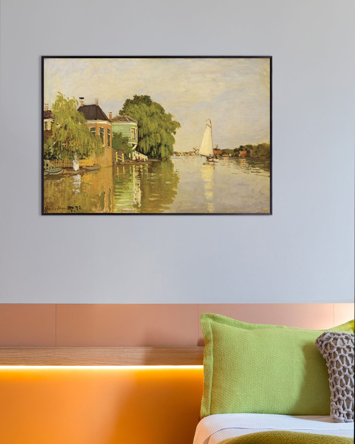 Poster Häuser an der Achterzaan (1871) von Claude Monet mit Metallrahmen