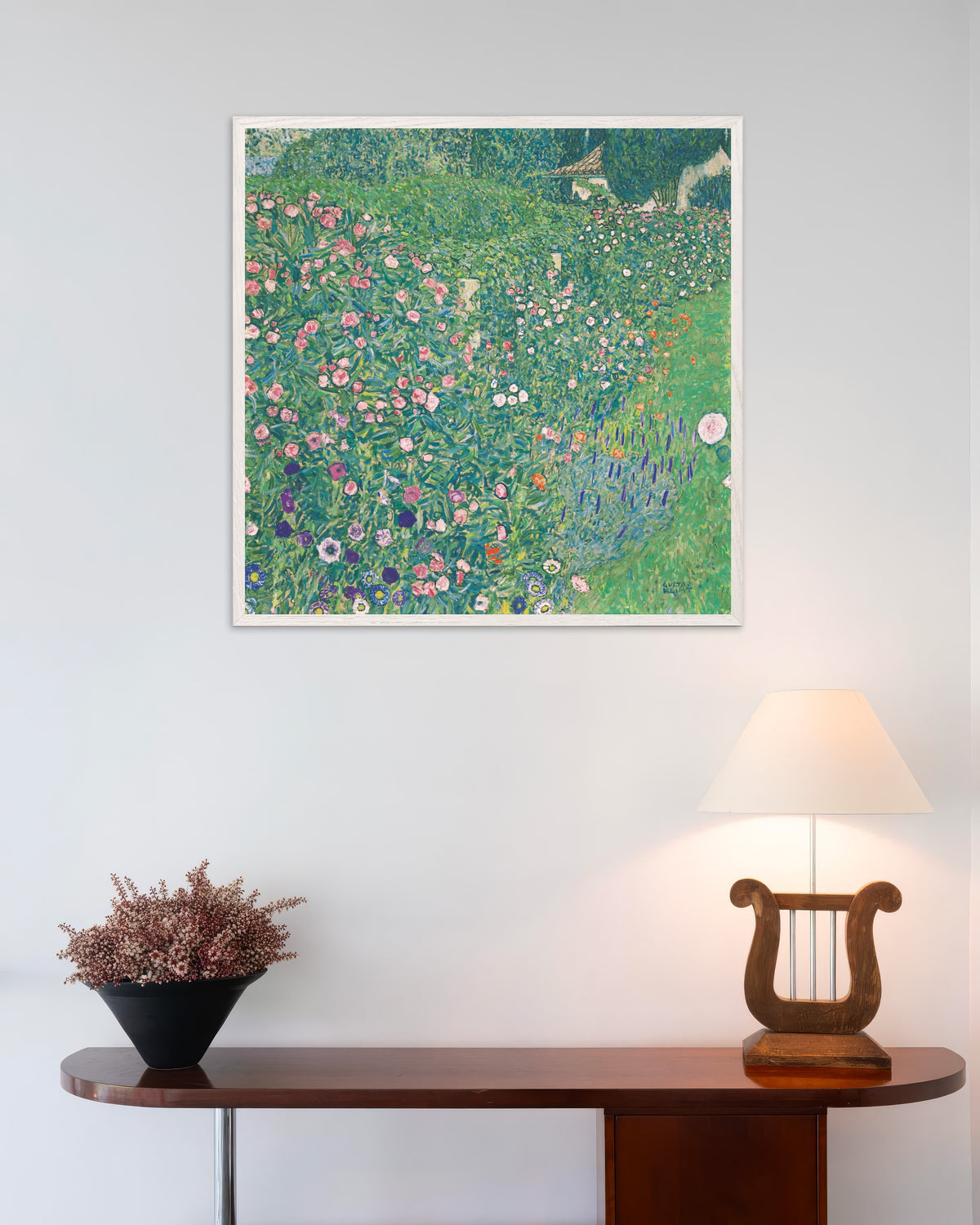Poster Italienische Gartenlandschaft (1913) von Gustav Klimt mit weißem Holzrahmen