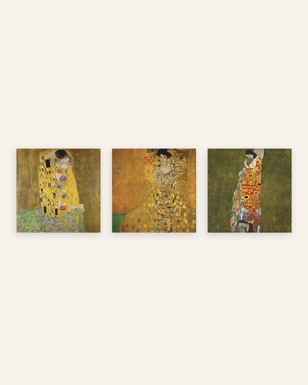 Klimt Poster 3er-Set: Der Kuss, Adele Bloch-Bauer I und Die Hoffnung II, ohne Rahmen