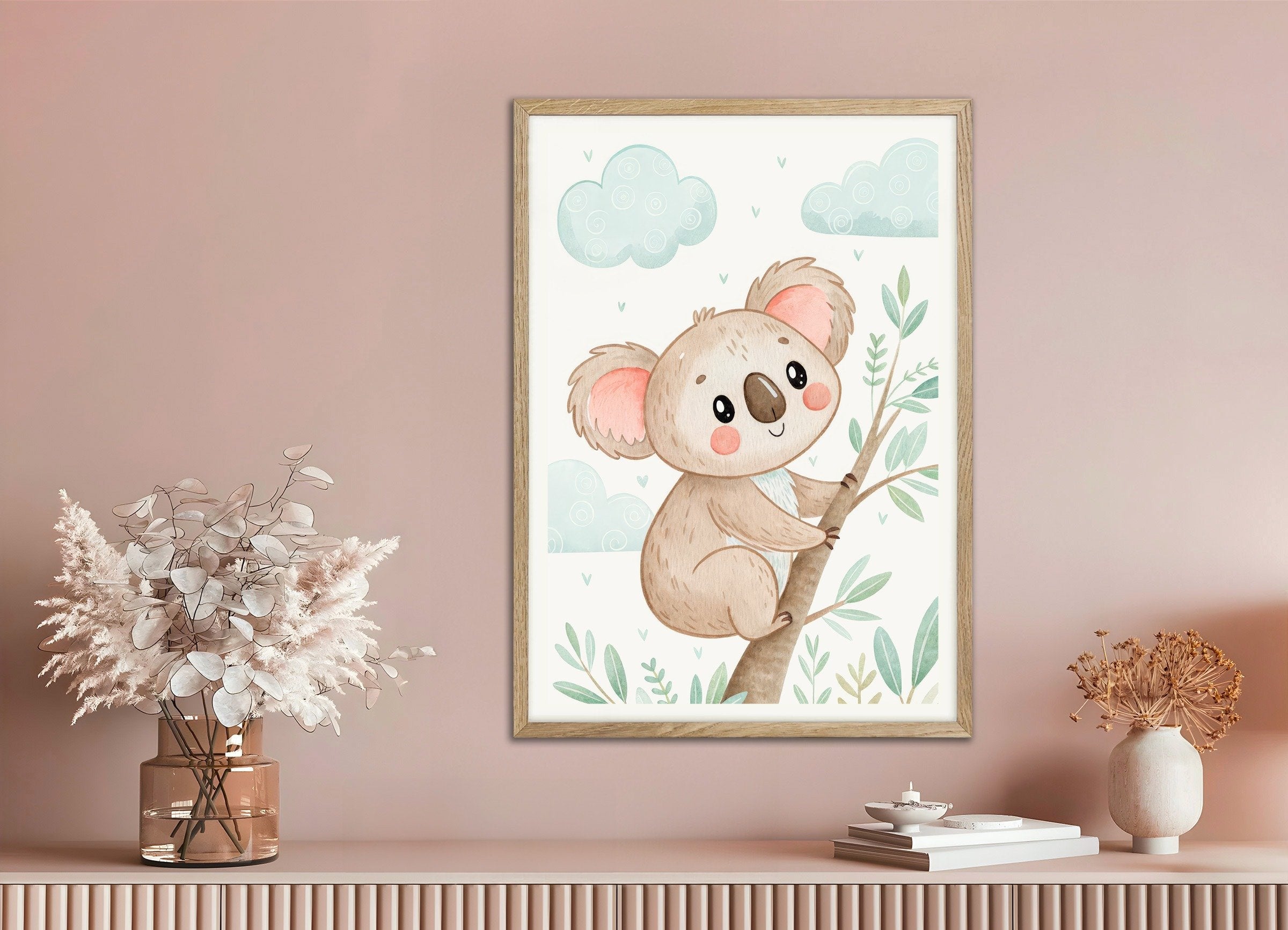 Poster of a Koala, with natural wooden frame