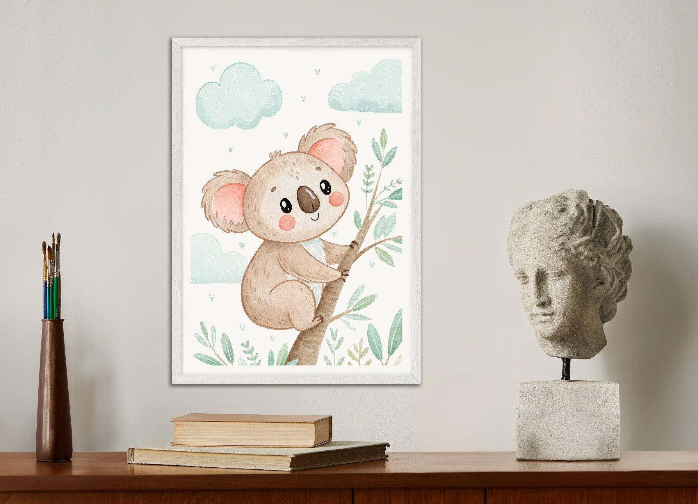 Poster of a Koala, with white wooden frame