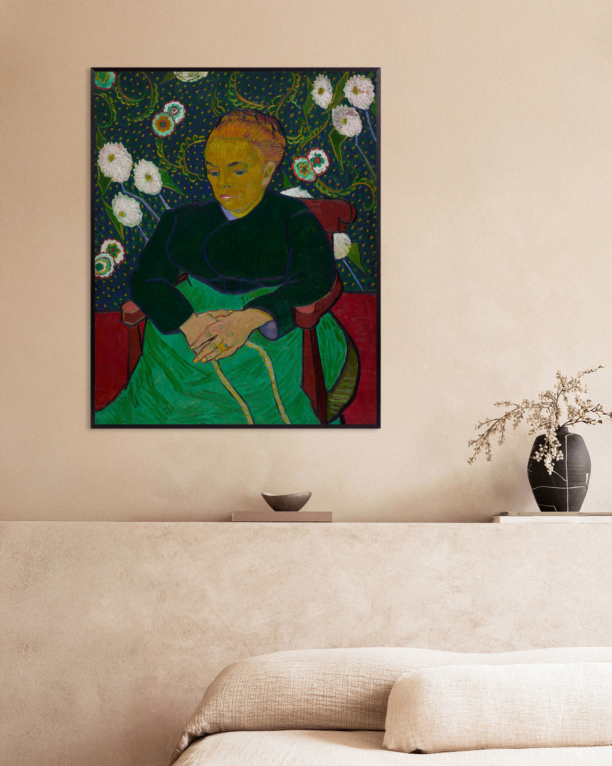 Poster von La Berceuse, Madame Roulin wiegt die Wiege (1889) von Vincent van Gogh, mit Metallrahmen
