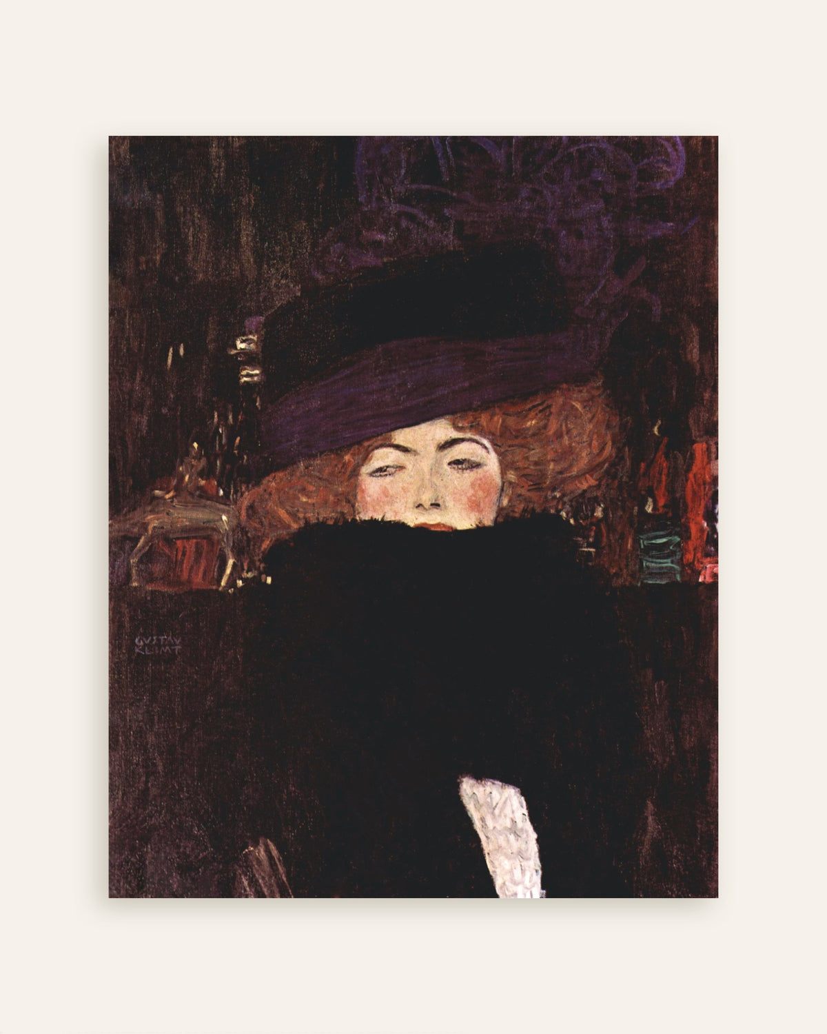 Poster von Dame mit Hut und Federboa (1909) von Gustav Klimt, Miniaturansicht