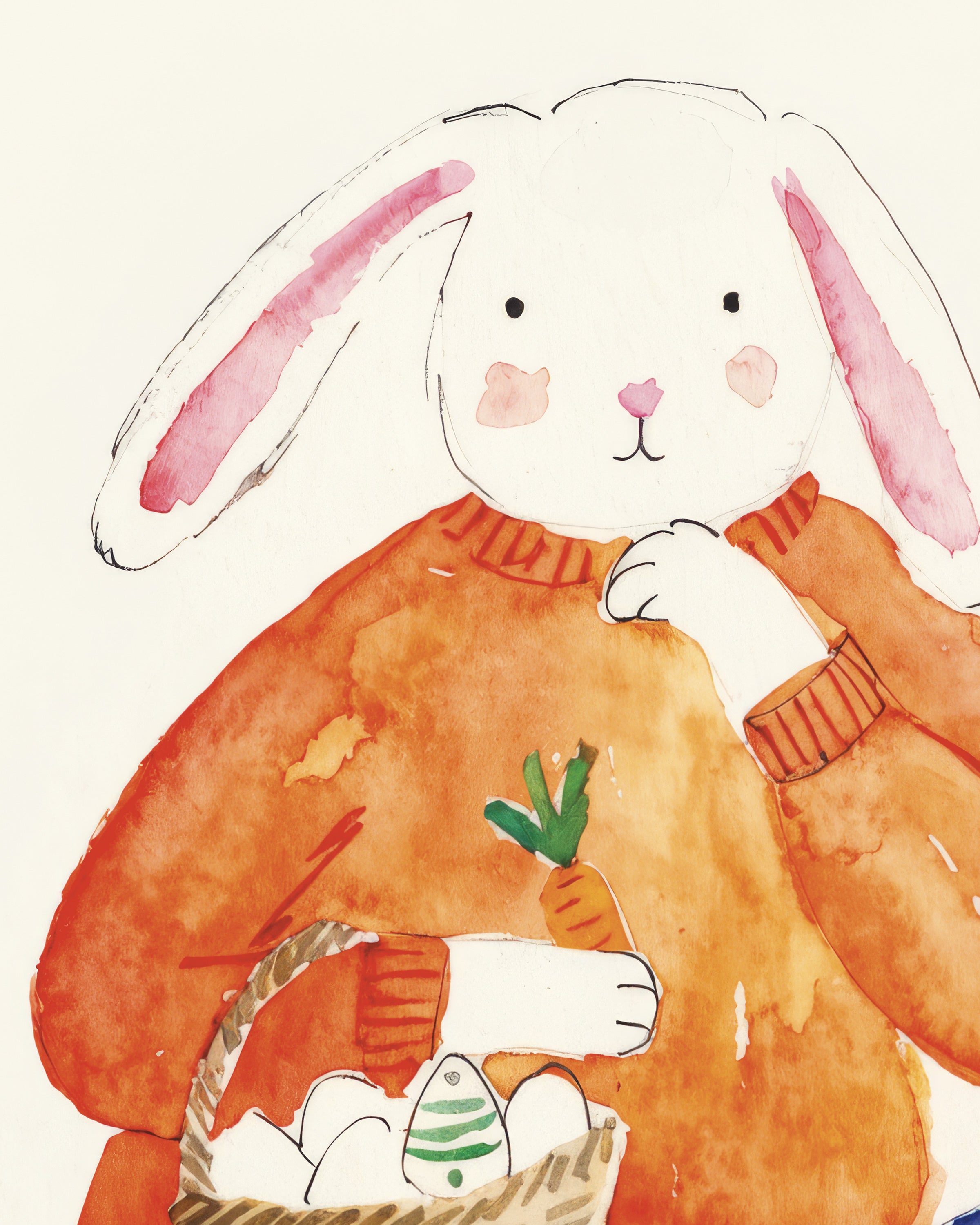 Osterhase im orangen Pullover - Aquarell Poster