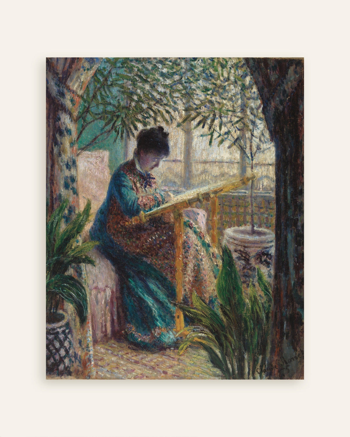 Poster Madame Monet beim Sticken (1875) von Claude Monet, Vorschaubild
