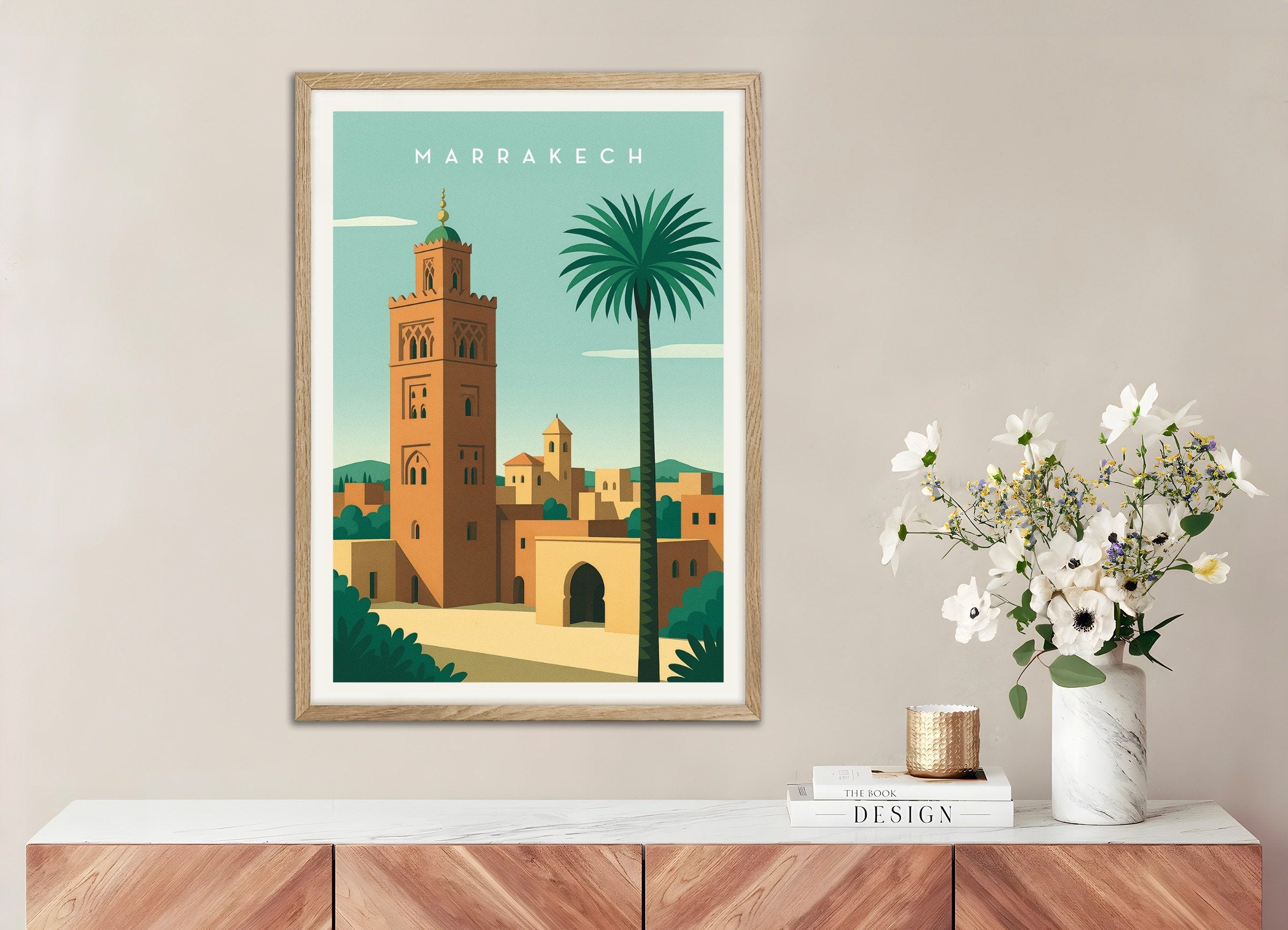 Poster of Marrakech Wall Art Print, with natural wooden frame