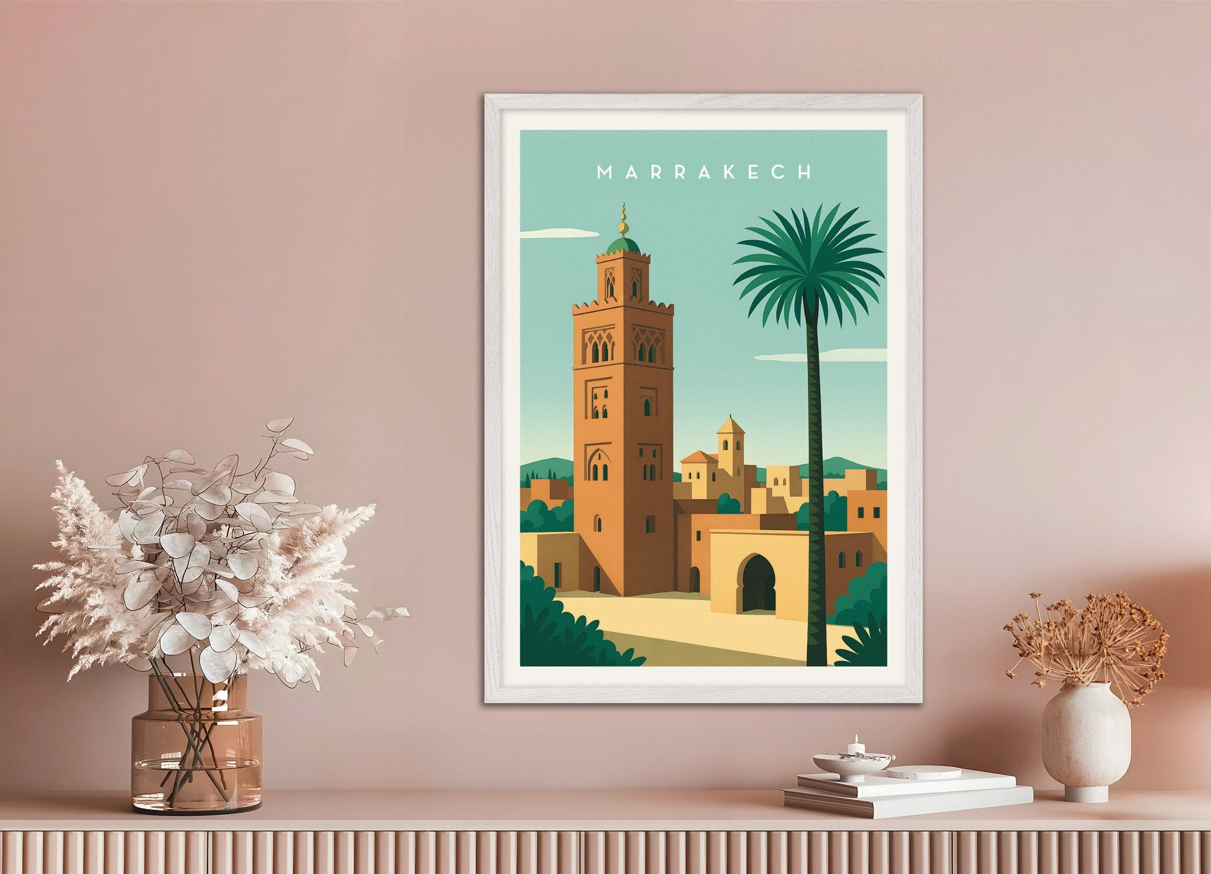 Poster of Marrakech Wall Art Print, with white wooden frame
