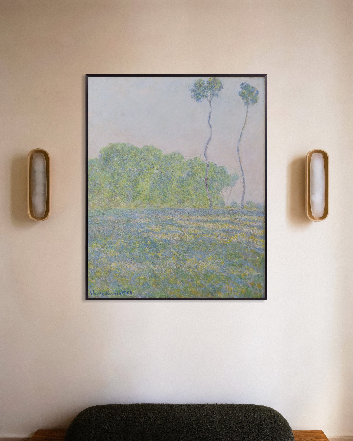 Poster Wiese in Giverny (1894) von Claude Monet mit Metallrahmen