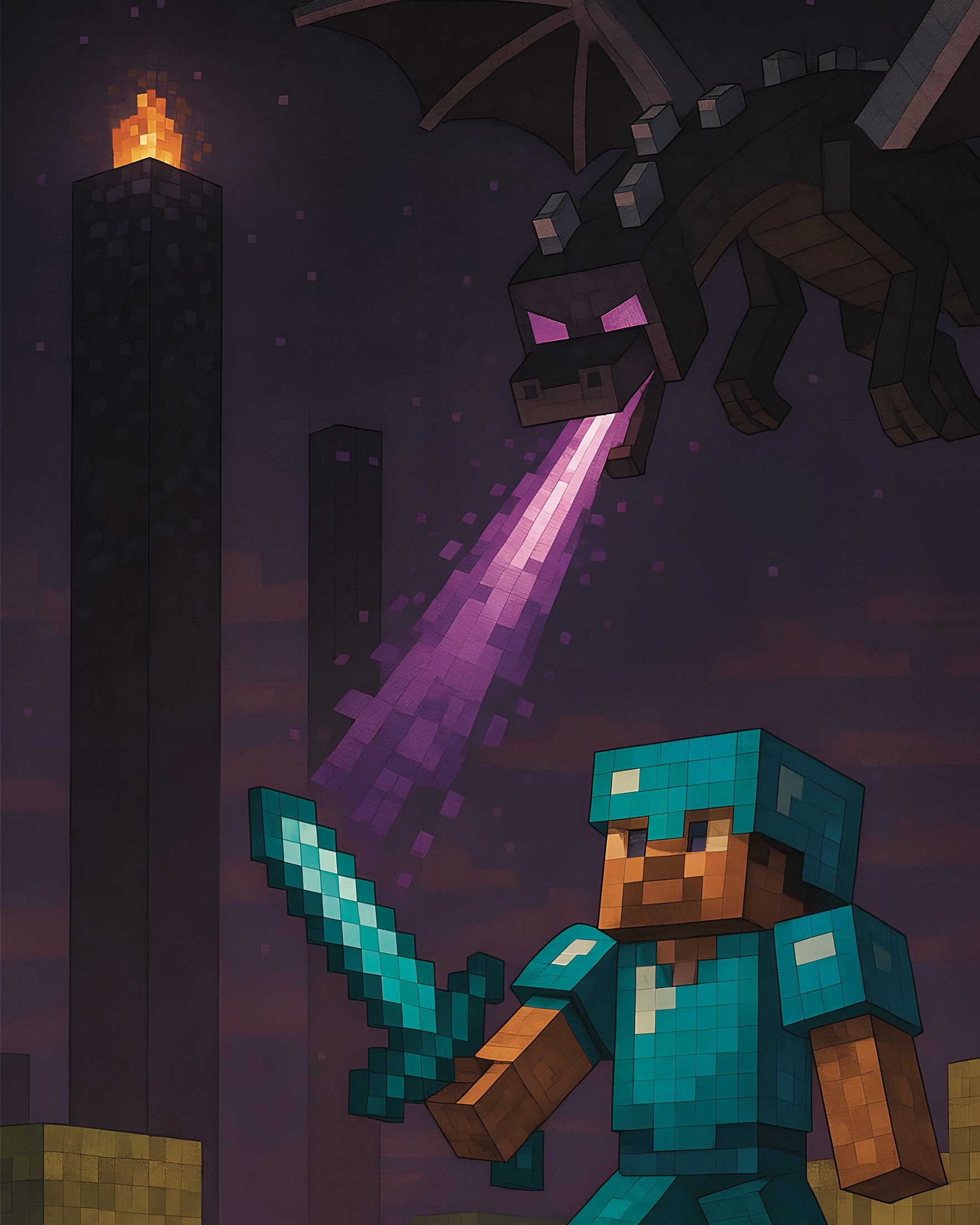 Minecraft Ender Dragon Kampf – Ritter gegen Drachen Poster