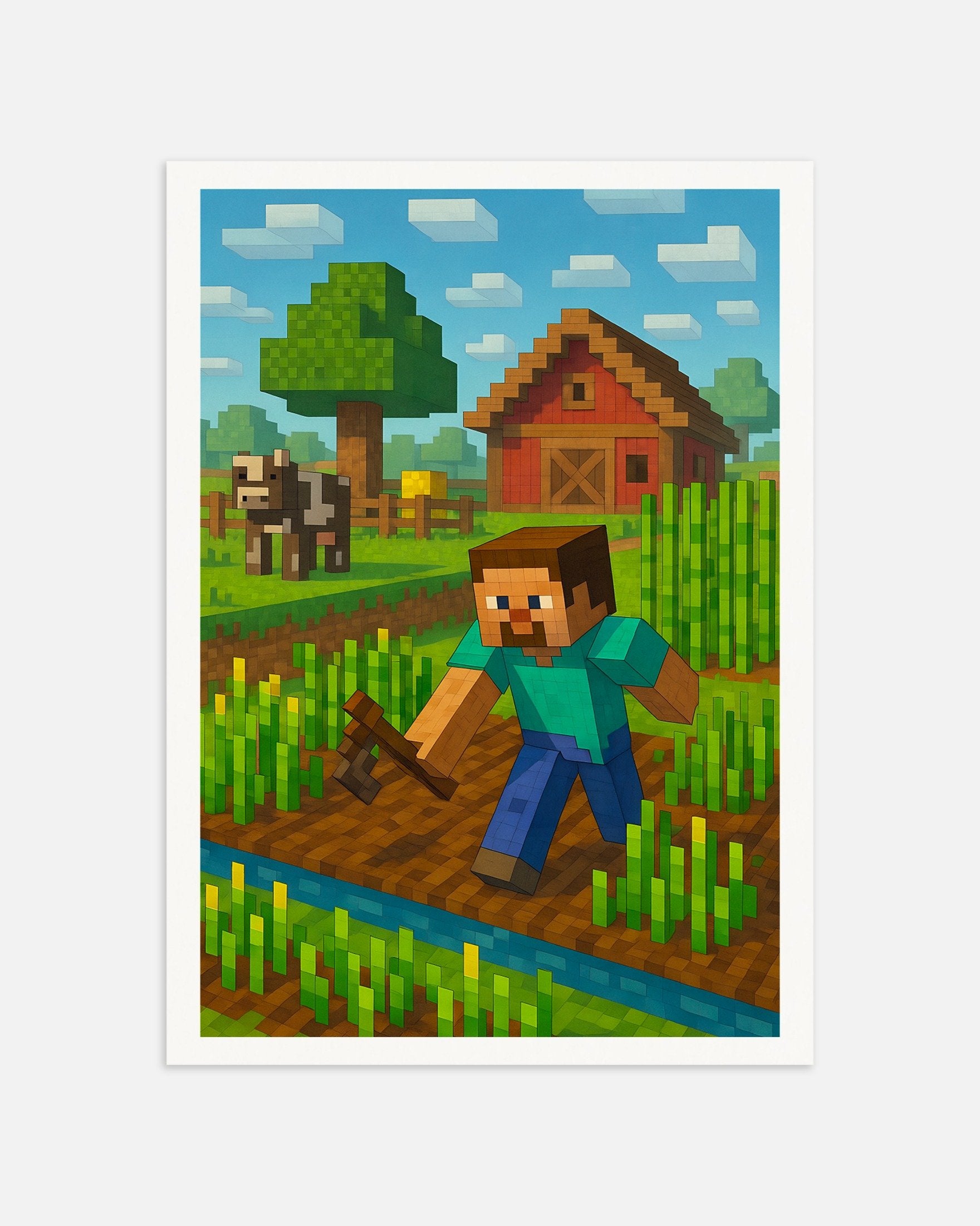 Poster of Minecraft Farm Scene – fields, barn & crops poster, thumbnail