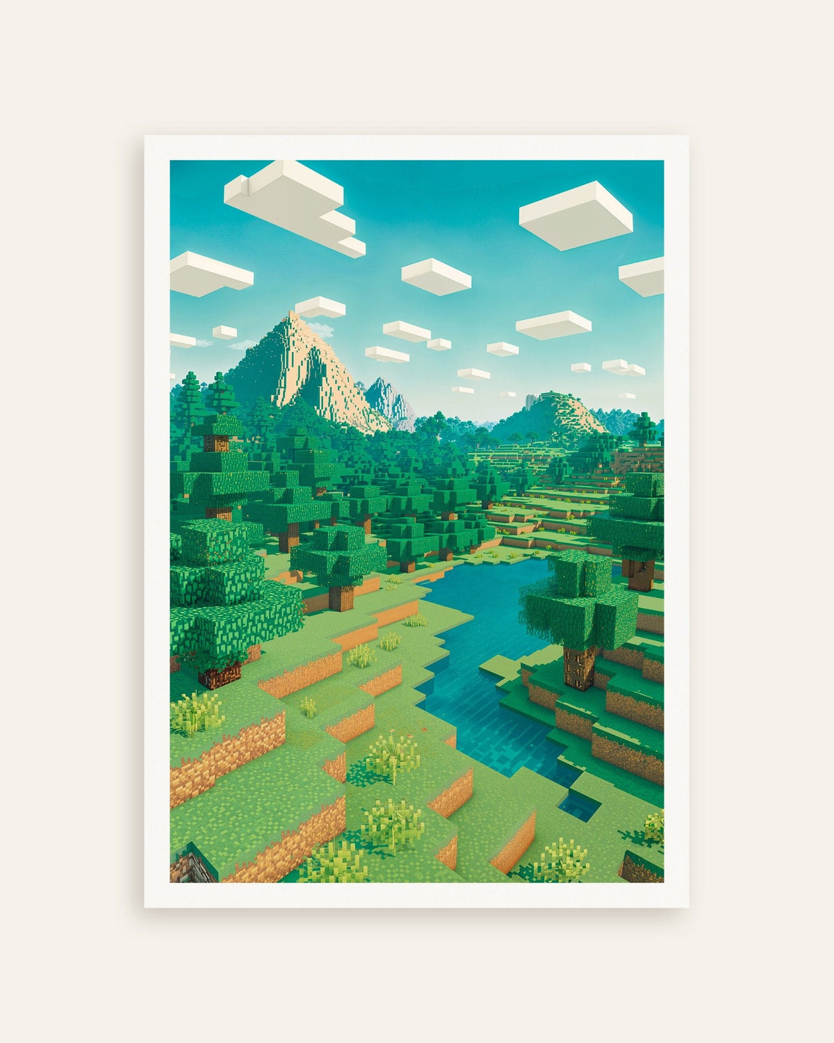 Poster „Pixelwelt, Berglandschaft“, Pixel-Art-Fanposter, Miniaturansicht