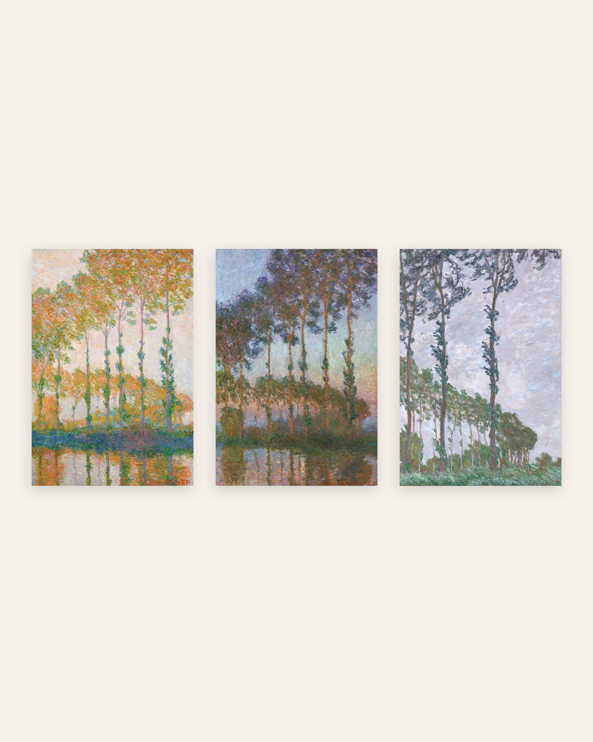 Monet Pappeln Poster 3er-Set: Herbst, Abenddämmerung und Wind, ohne Rahmen