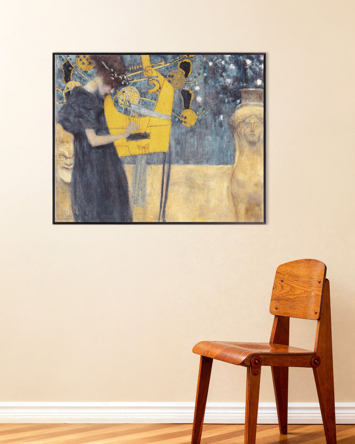 Poster Die Musik I (1895) von Gustav Klimt mit Metallrahmen