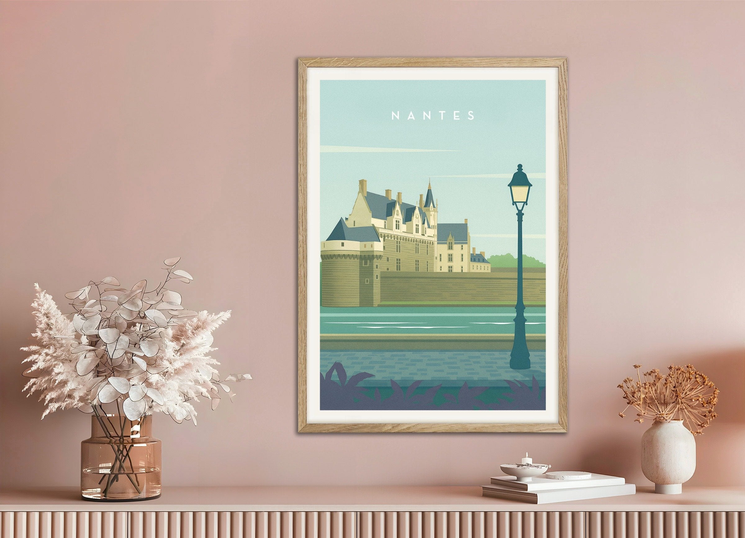 Poster of Nantes Wall Art Print, with natural wooden frame