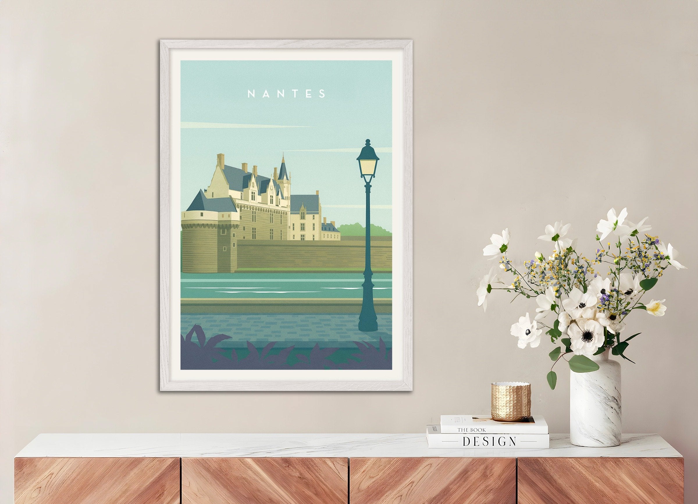 Poster of Nantes Wall Art Print, with white wooden frame