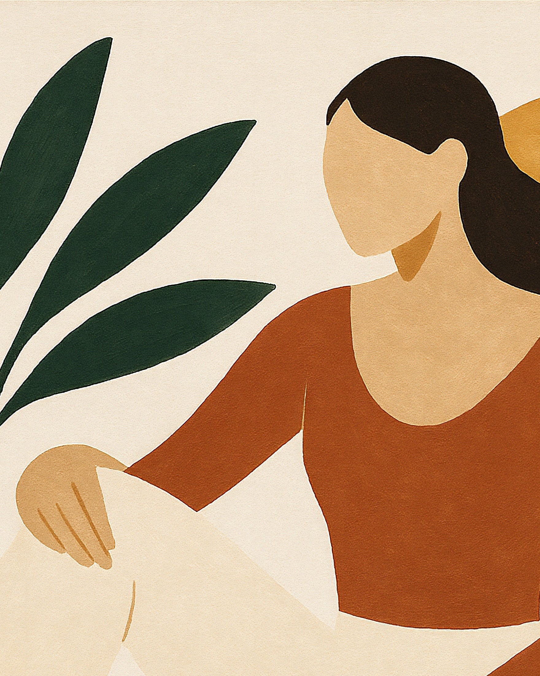 Moderne Odaliske – abstrakte weibliche Figur mit Pflanzen Poster