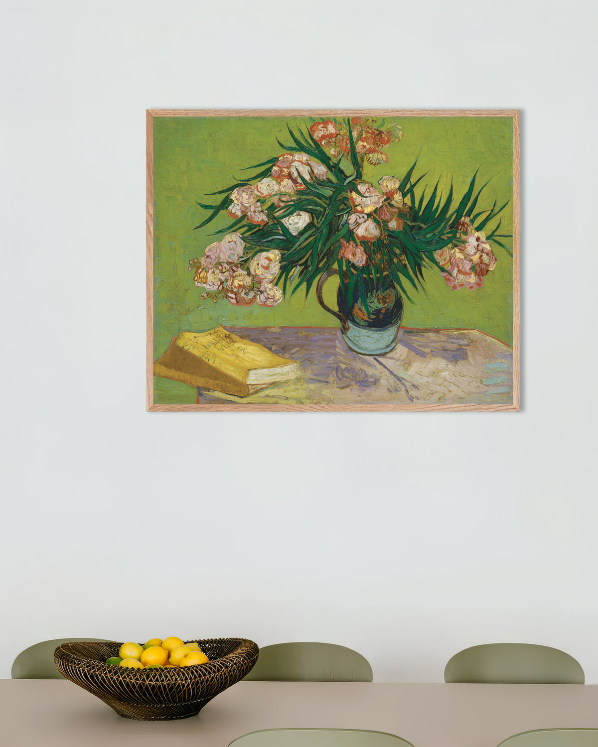 Poster mit „Oleander (1888) von Vincent van Gogh“, mit naturfarbenem Holzrahmen