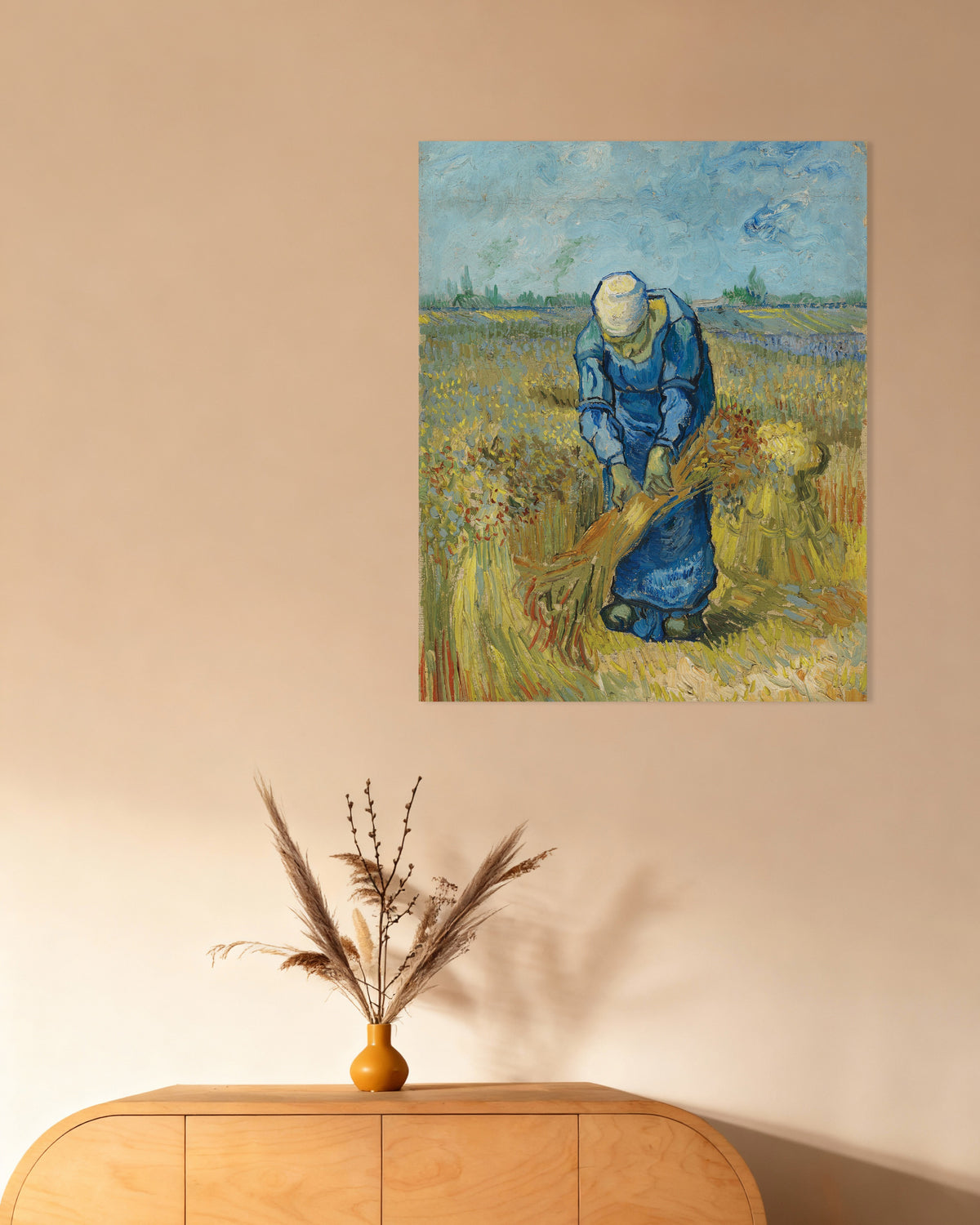 Poster Bäuerin bindet Garben, nach Millet (1889) von Vincent van Gogh