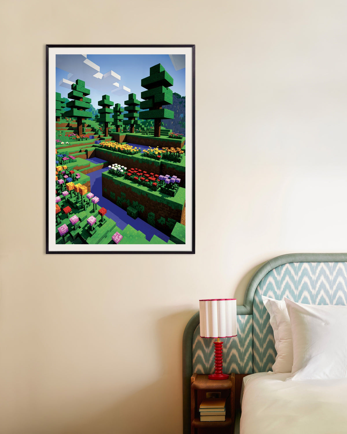 Poster „Pixelblumen“ mit Metallrahmen