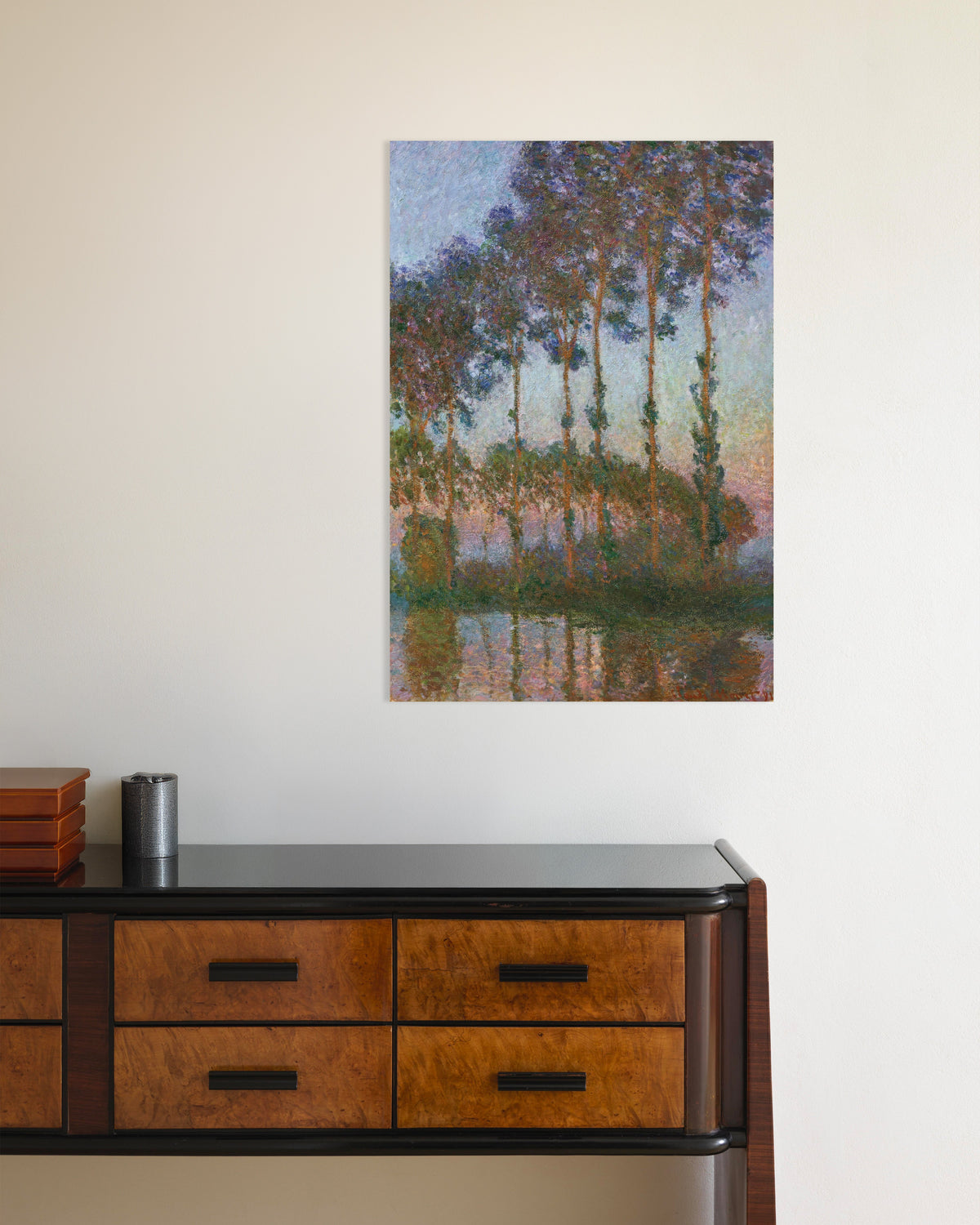 Poster Pappeln am Ufer der Epte, Abenddämmerung (1891) von Claude Monet