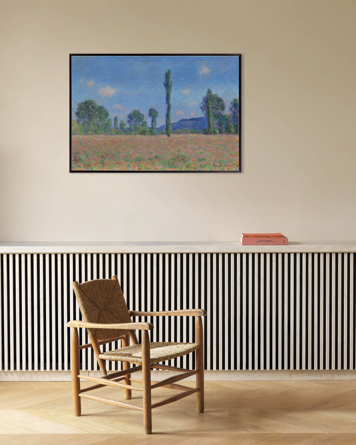 Poster Mohnfeld bei Giverny (1890) von Claude Monet mit Metallrahmen