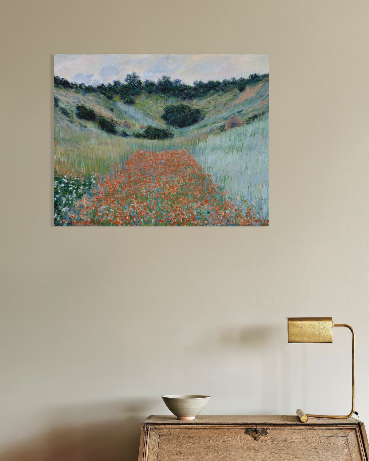 Poster Mohnfeld in einer Senke bei Giverny (1885) von Claude Monet
