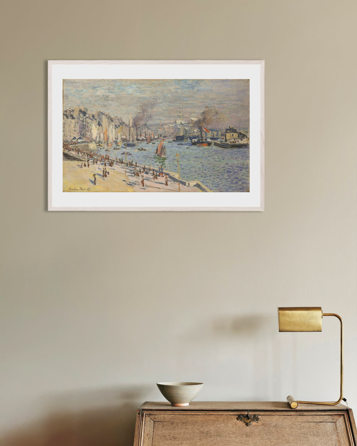 Poster Der Hafen von Le Havre (1874) von Claude Monet mit weißem Holzrahmen