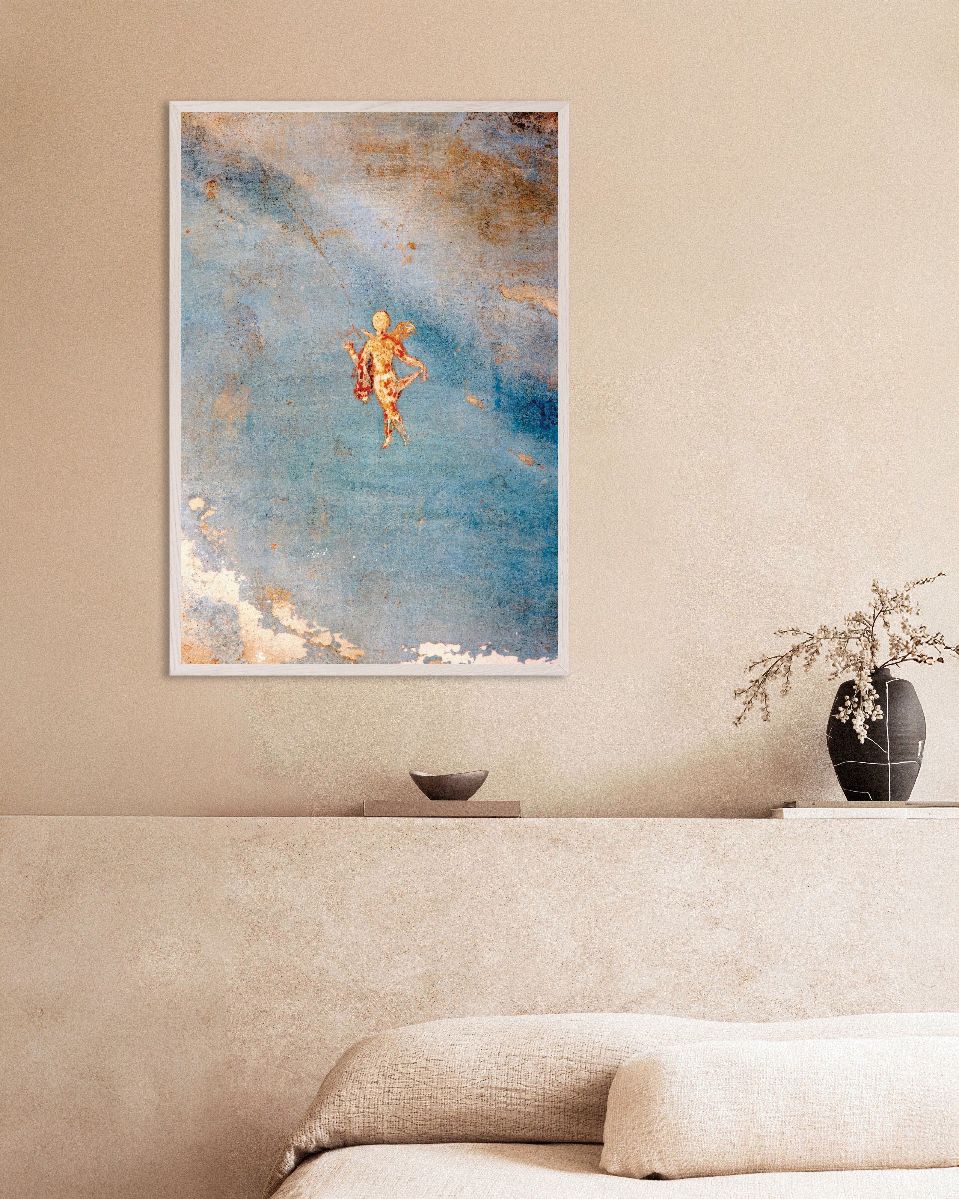 Poster of Psyche in Blue, House of Venus Pompeii, with white wooden frame