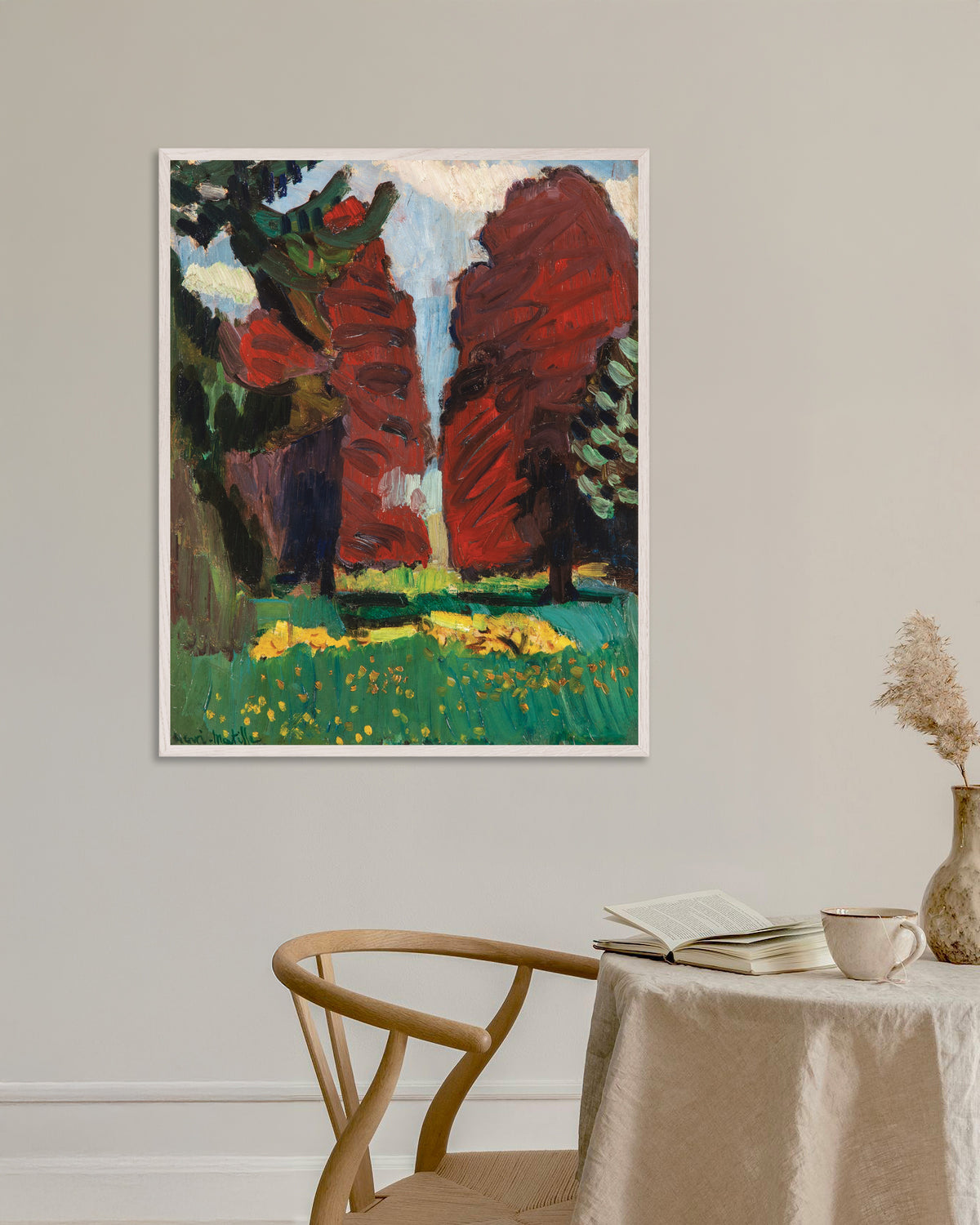 Poster Purpurfarbene Buchen (1901) von Henri Matisse, mit weißem Holzrahmen