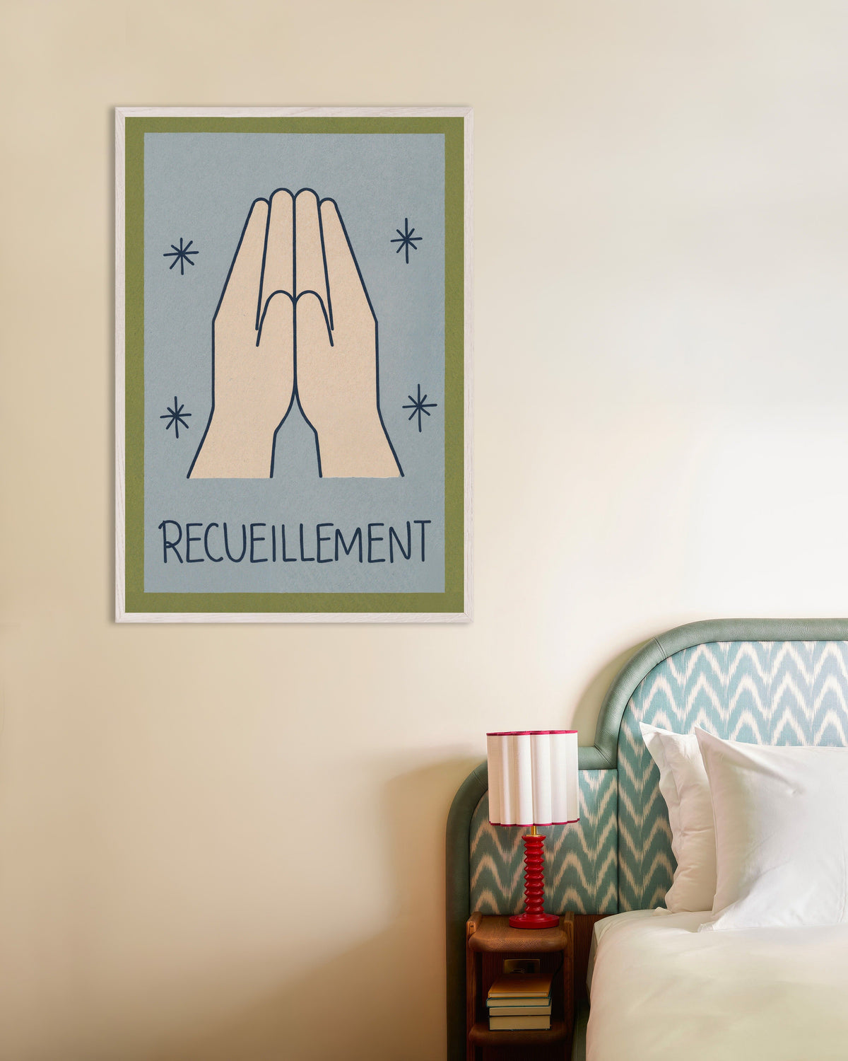 Poster von Besinnung – Minimalistische Linienkunst, mit weißem Holzrahmen