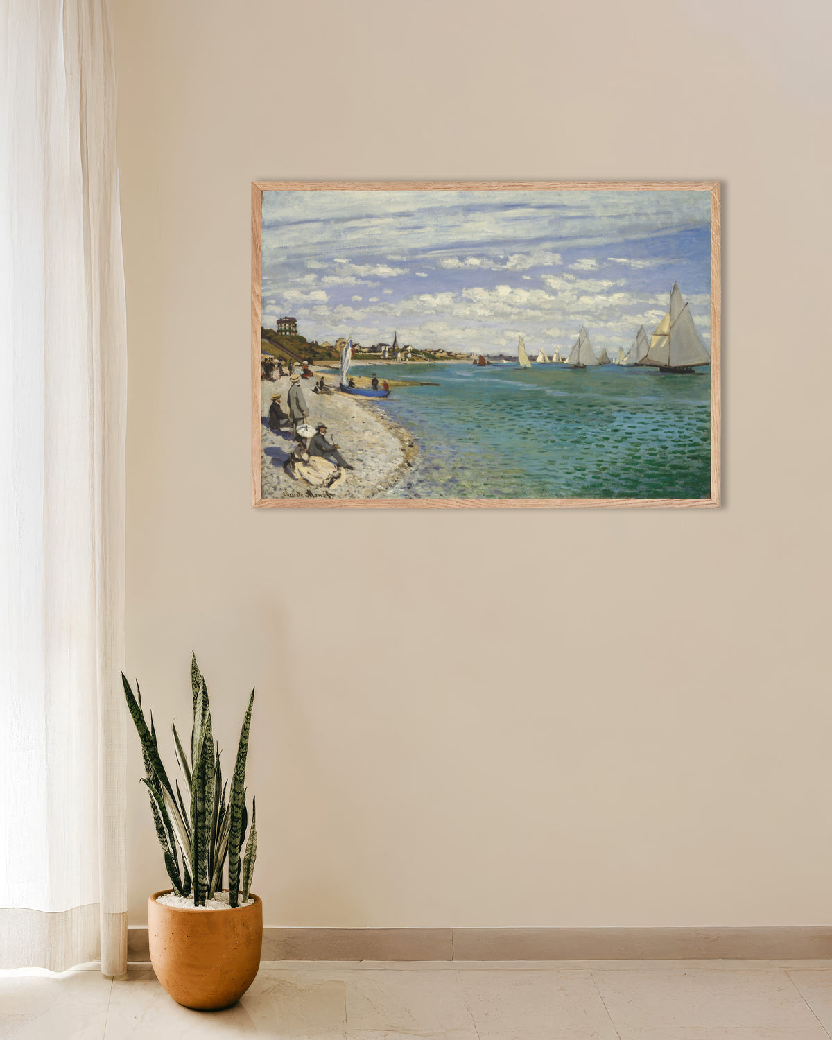 Poster Regatta in Sainte-Adresse (1867) von Claude Monet mit naturfarbenem Holzrahmen