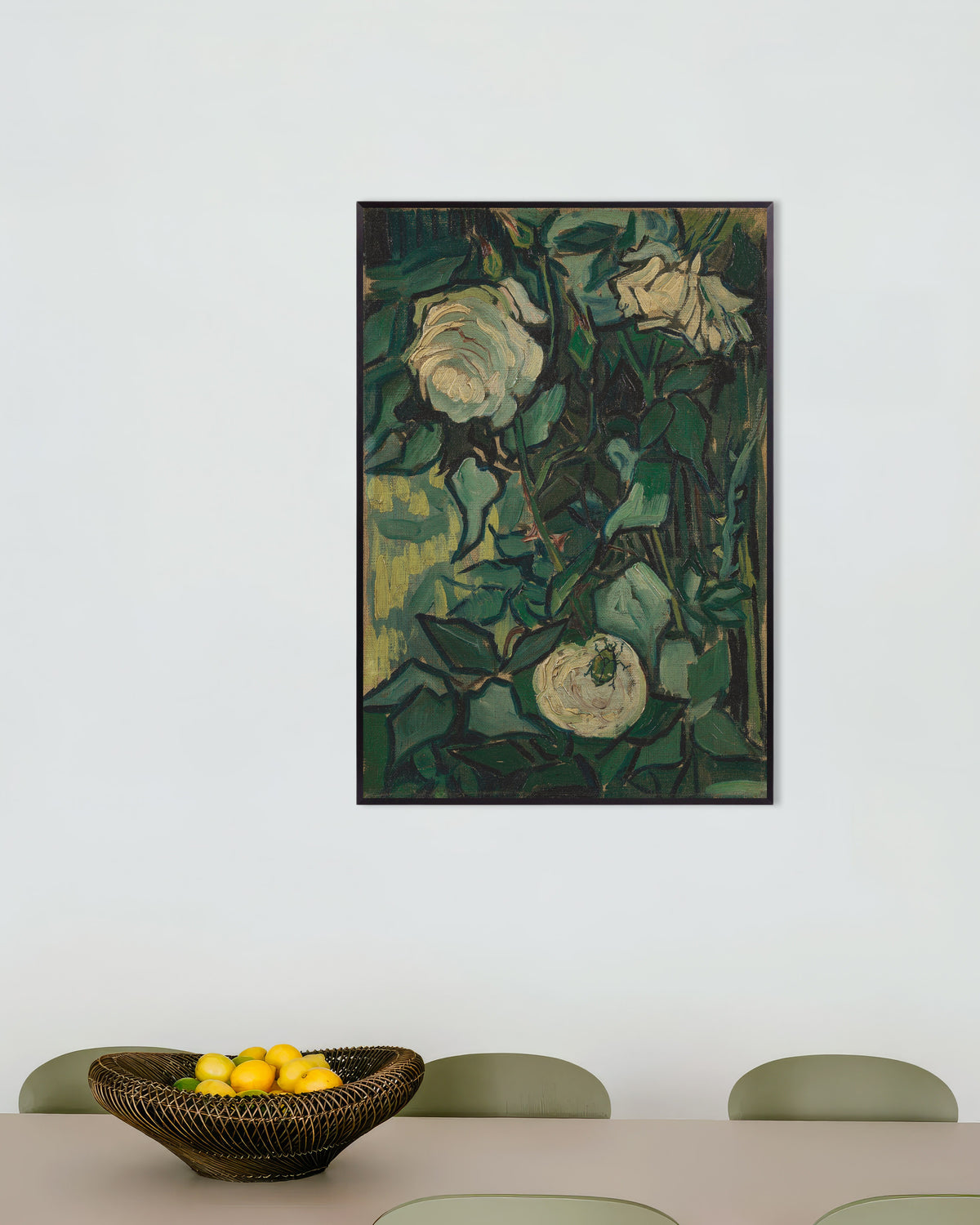 Poster Rosenstrauch mit Käfer (1889) von Vincent van Gogh mit Metallrahmen