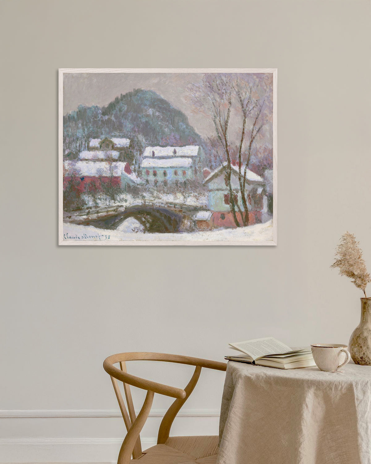 Poster Sandvika, Norwegen, Schneeeffekt (1895) von Claude Monet mit weißem Holzrahmen