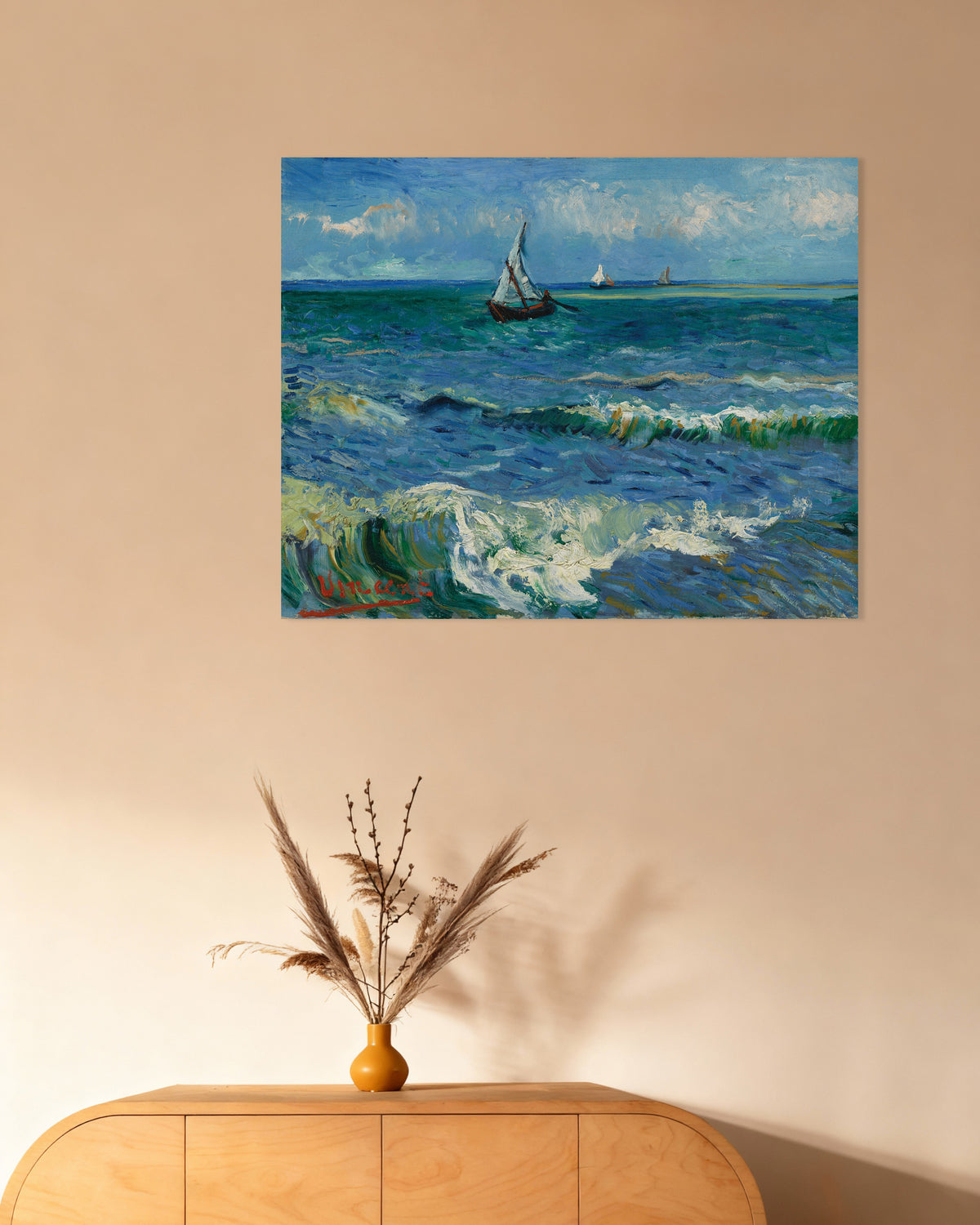 Poster mit Meereslandschaft bei Les Saintes-Maries-de-la-Mer (1888) von Vincent van Gogh
