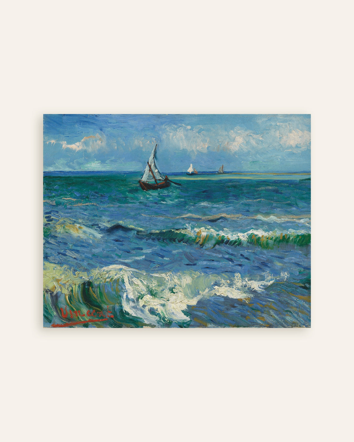 Poster mit Meereslandschaft bei Les Saintes-Maries-de-la-Mer (1888) von Vincent van Gogh als Vorschaubild