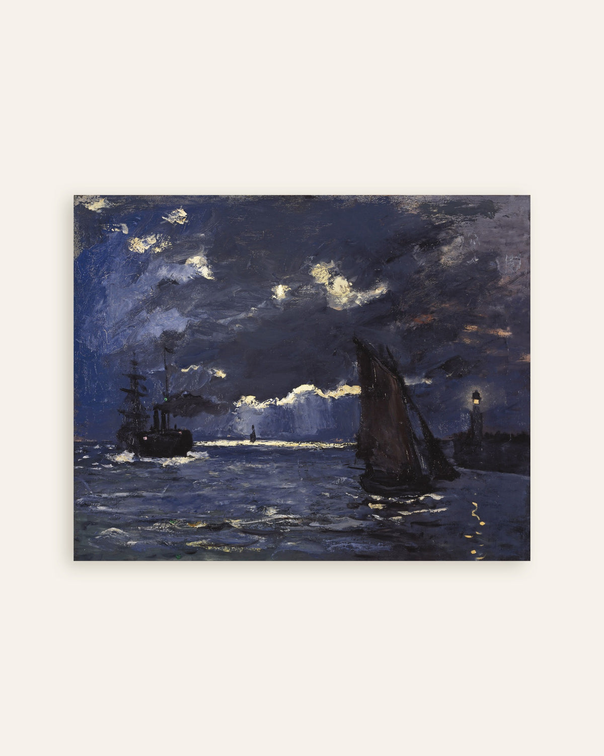Poster Seestück, Schiffe im Mondlicht (1864) von Claude Monet, Vorschaubild