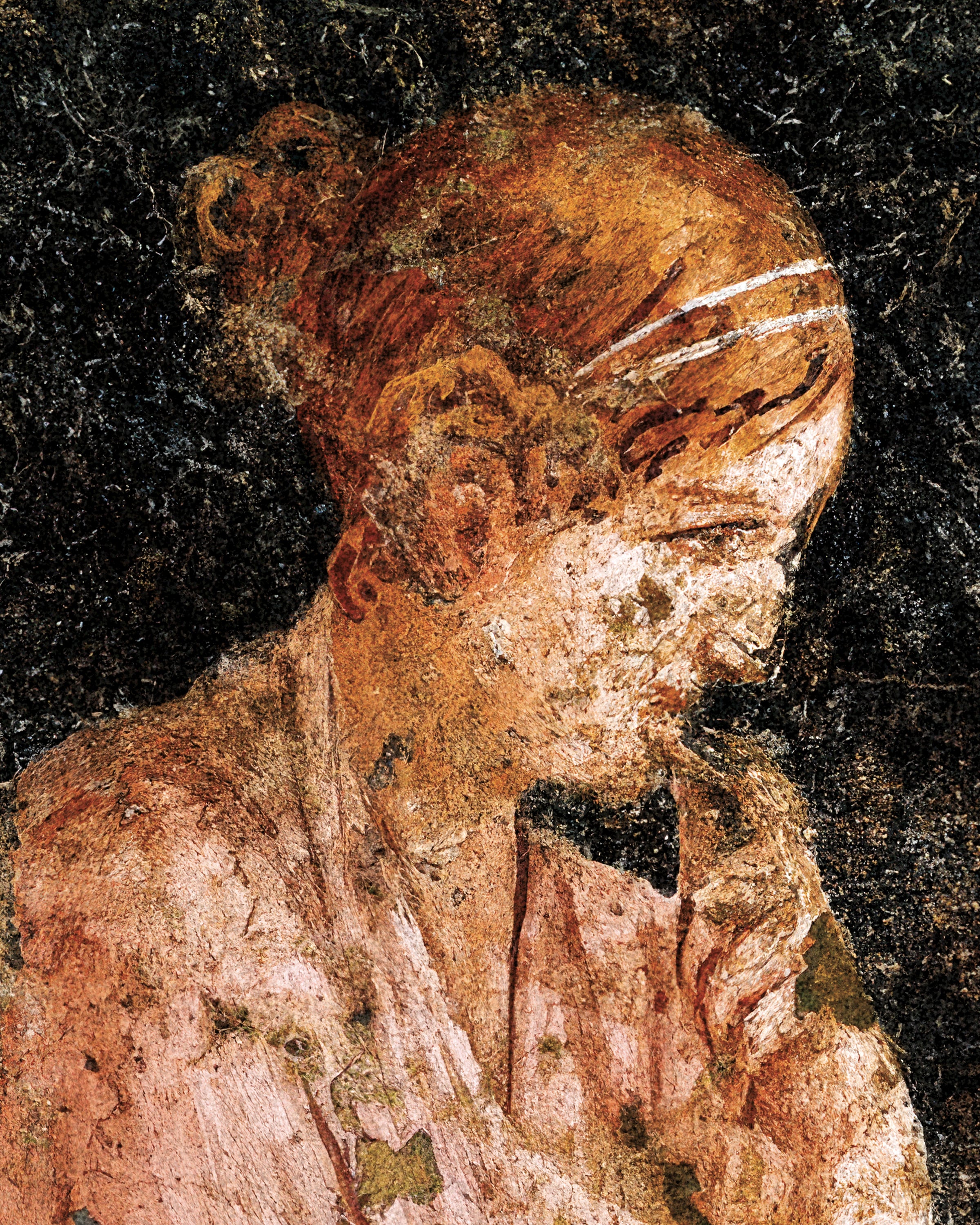 Sitzende Frau Fresko Detail Kunstdruck