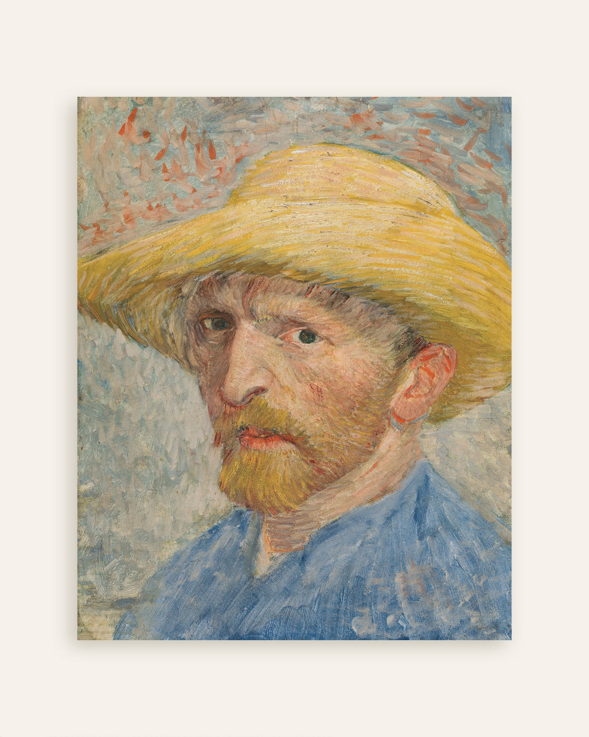 Poster Selbstporträt mit Strohhut und blauem Kittel (1887) von Vincent van Gogh, als Miniaturansicht