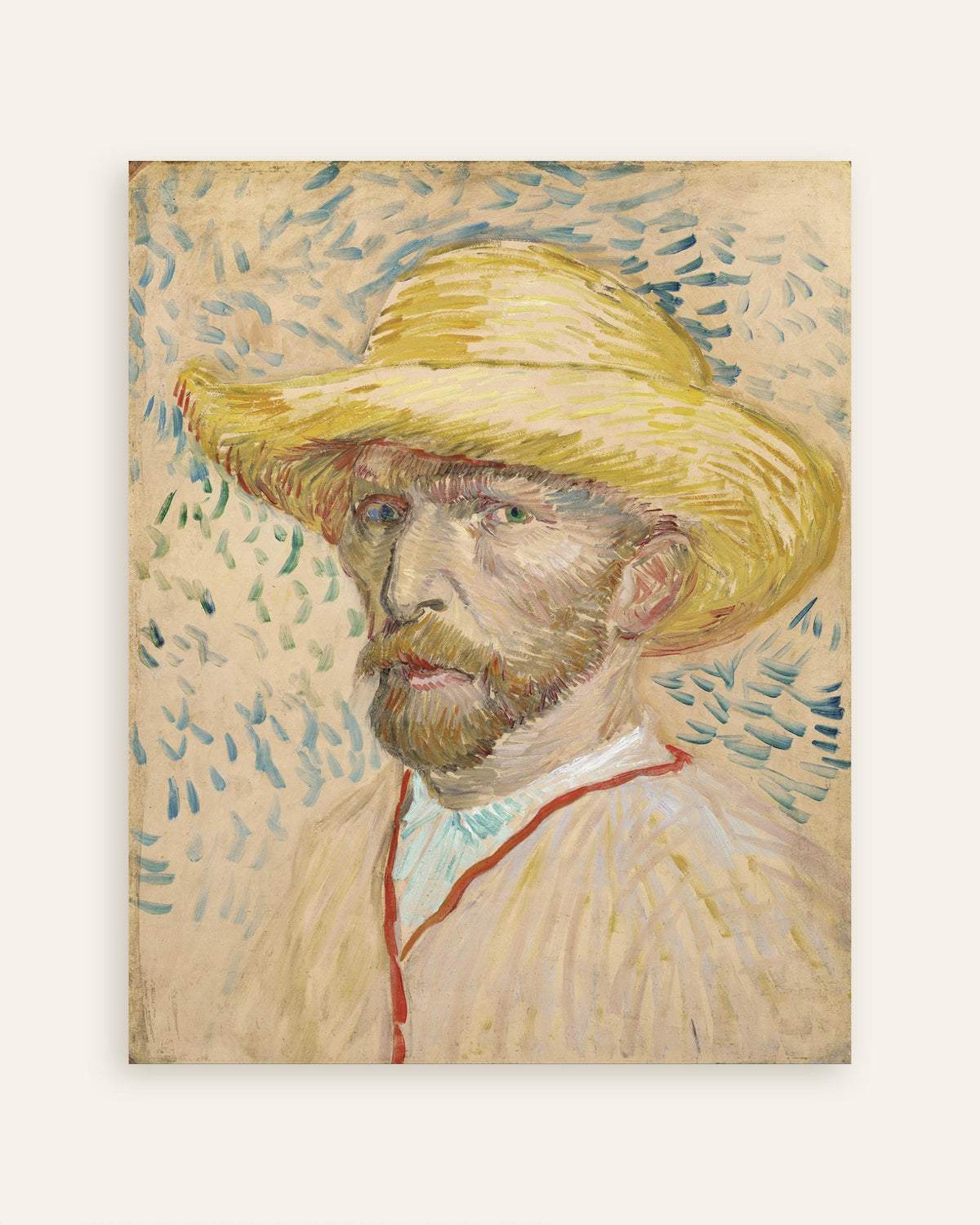 Vorschaubild des Posters „Selbstporträt mit Strohhut und Malerkittel (1887) von Vincent van Gogh“