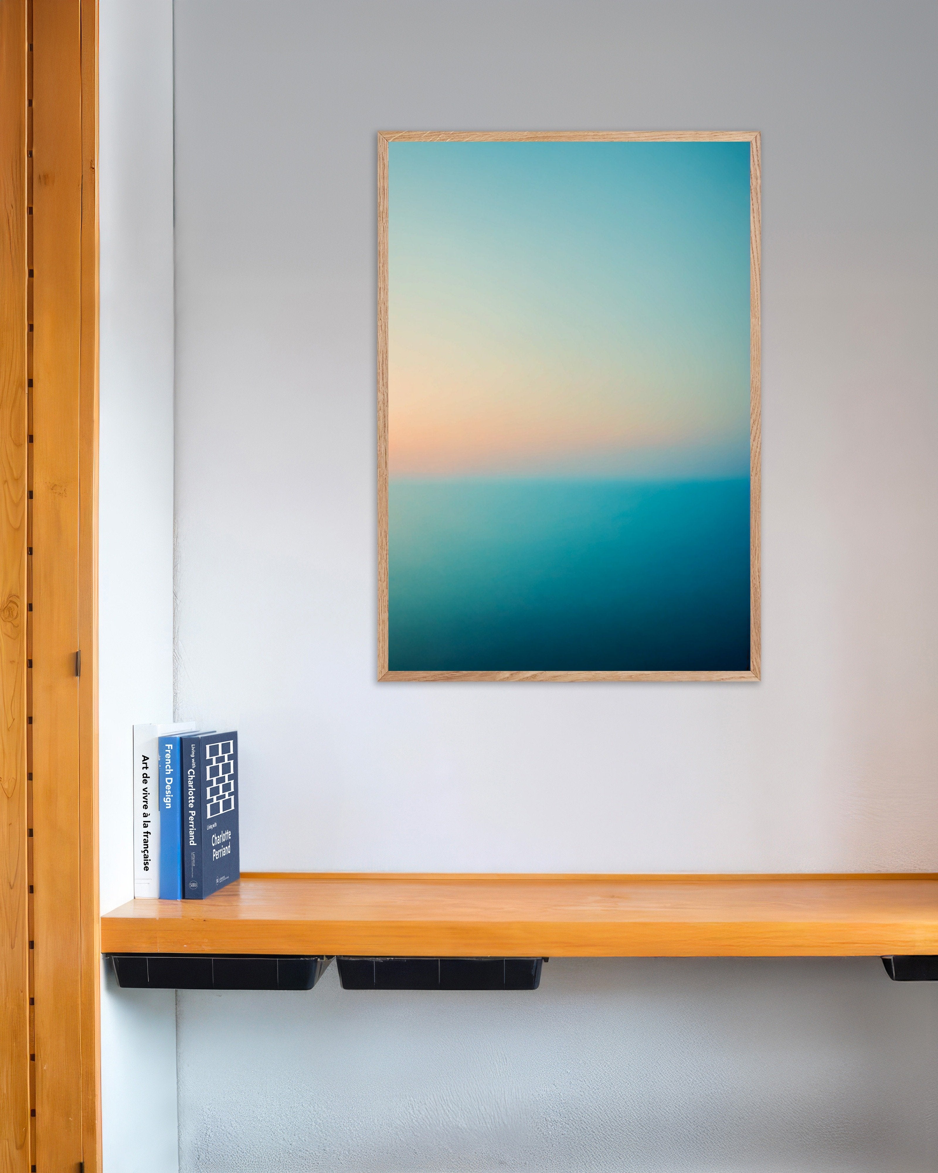 Poster of Soothing Abstract Blue Gradients, Ocean - Poster, with natural wooden frame
