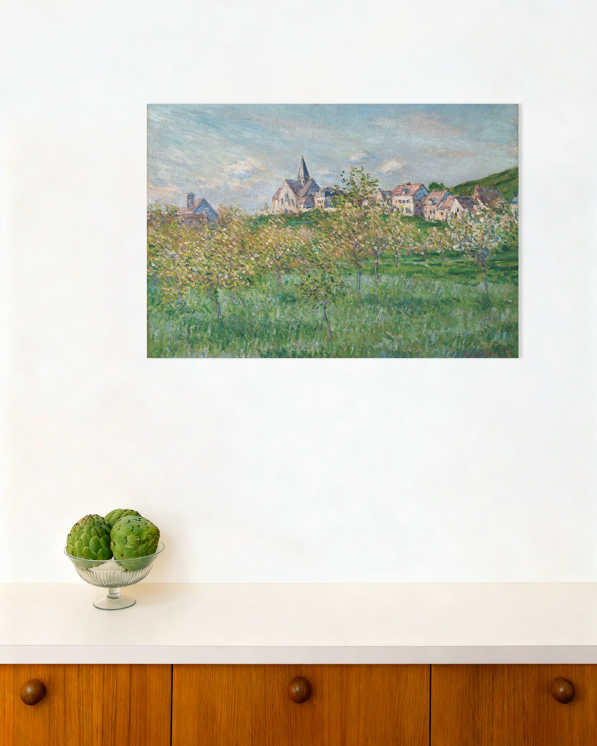 Poster Frühling in Giverny, Nachmittag (1885) von Claude Monet