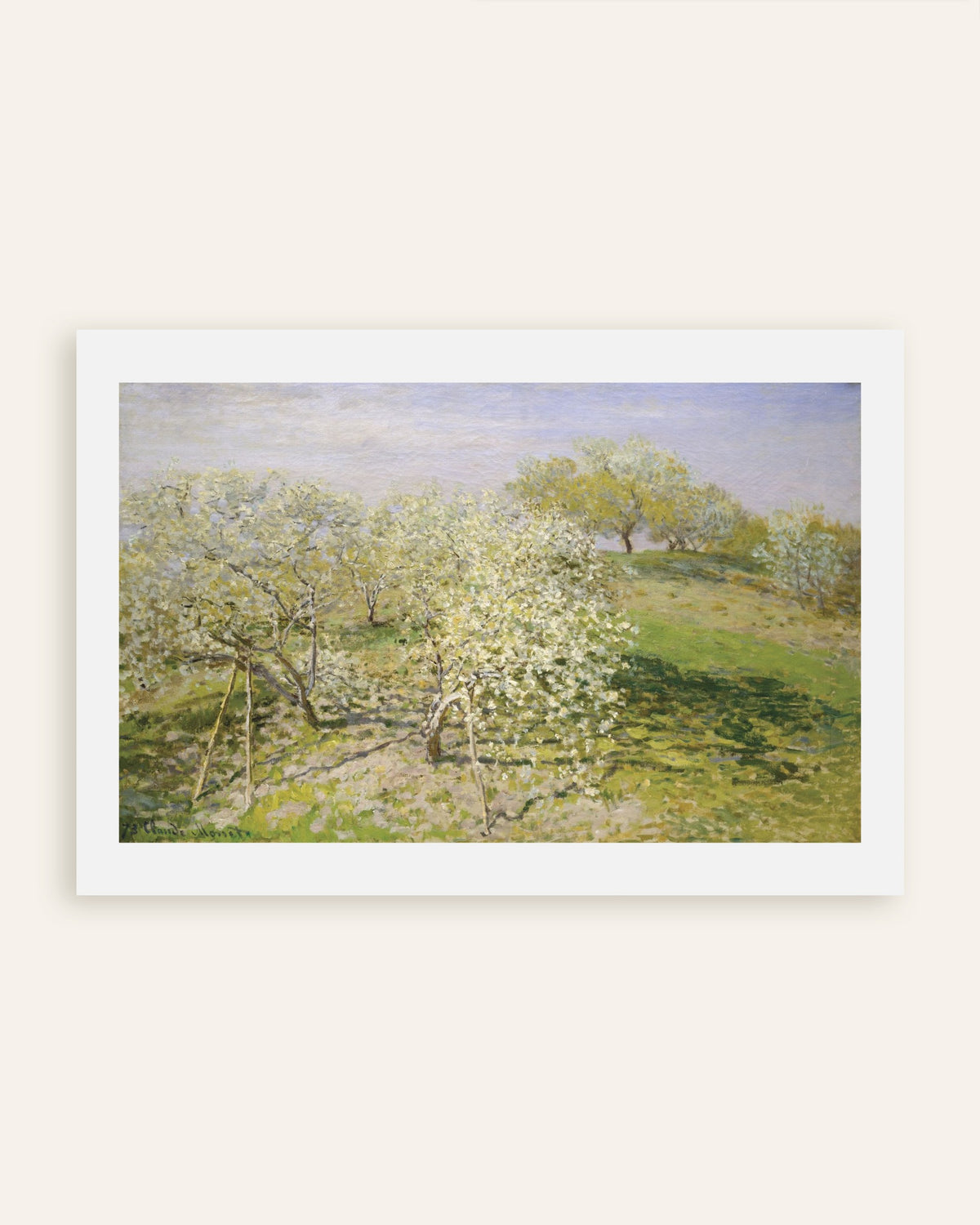 Poster Frühling, blühende Obstbäume (1873) von Claude Monet, Vorschaubild