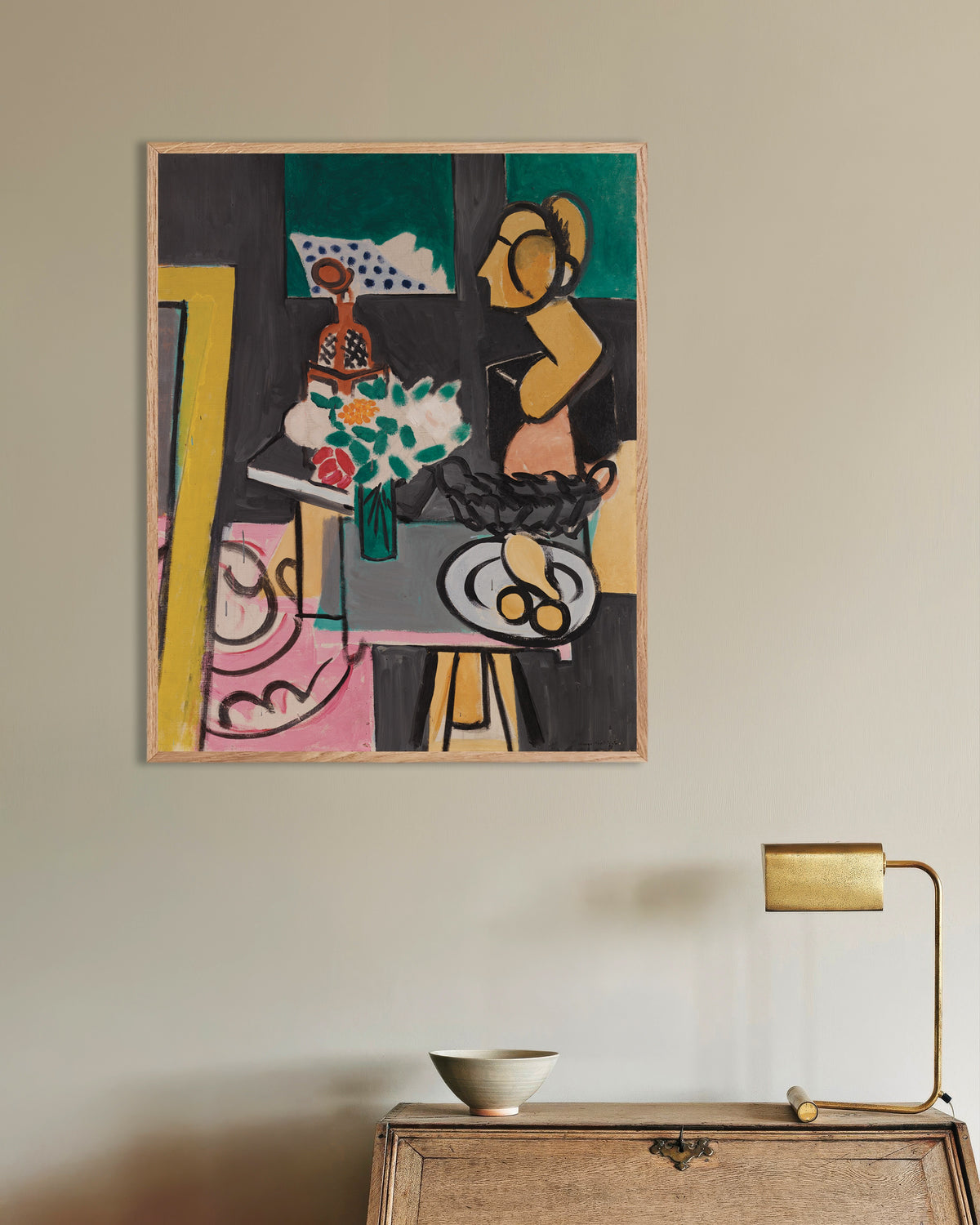 Poster Stillleben mit Kürbissen (1916) von Henri Matisse, mit naturbelassenem Holzrahmen