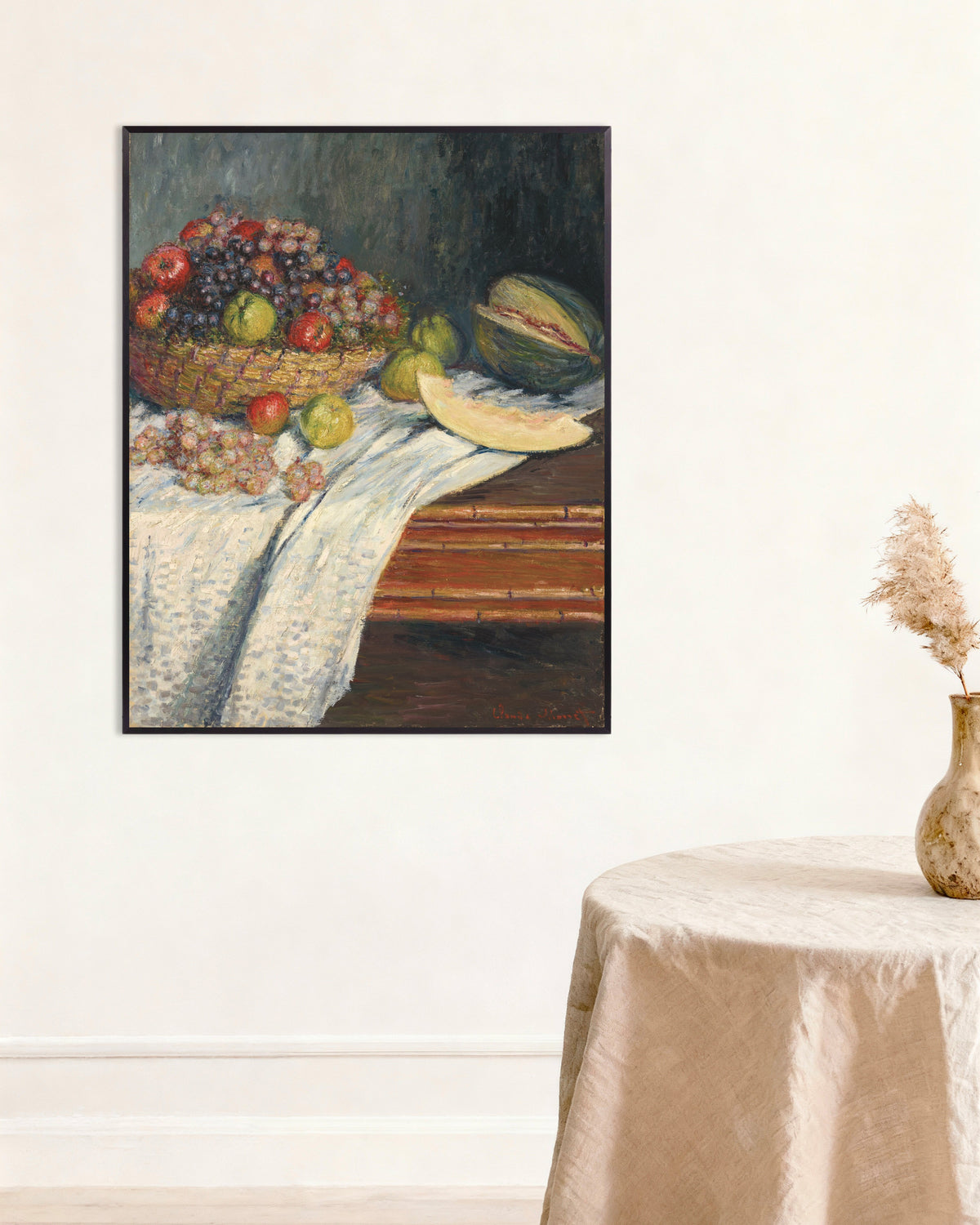 Poster Stillleben mit Melone (1879) von Claude Monet mit Metallrahmen