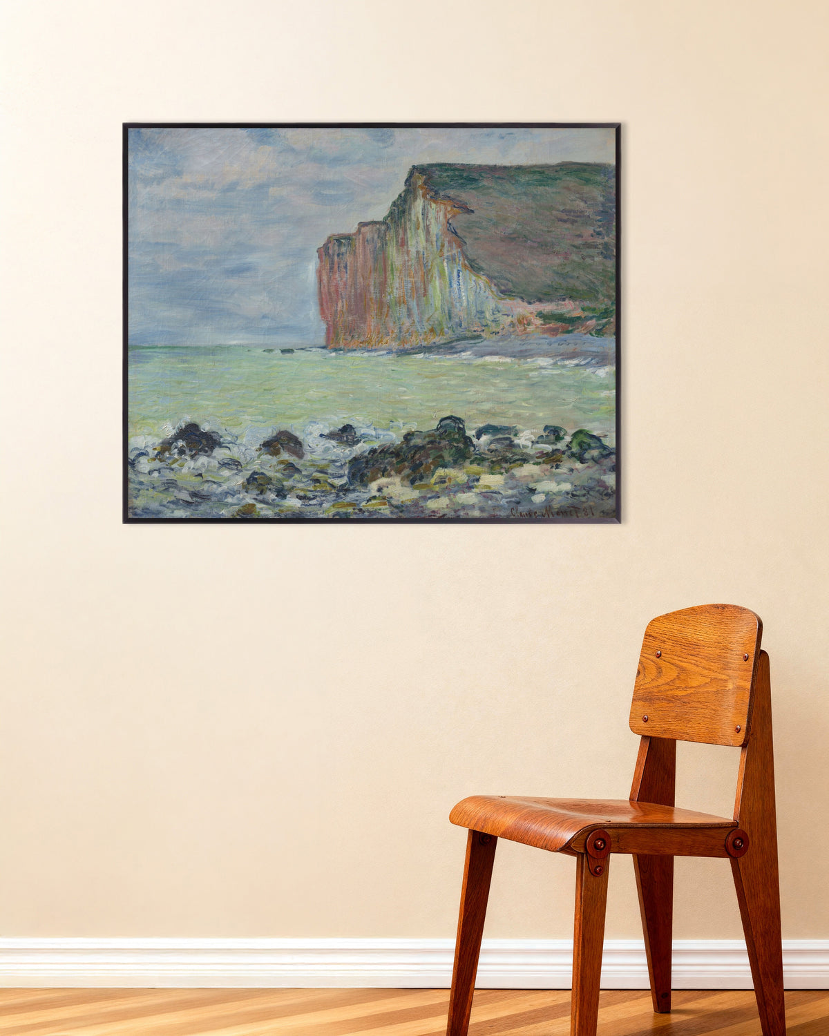 Poster Die Klippe bei Les Petites-Dalles (1881) von Claude Monet mit Metallrahmen