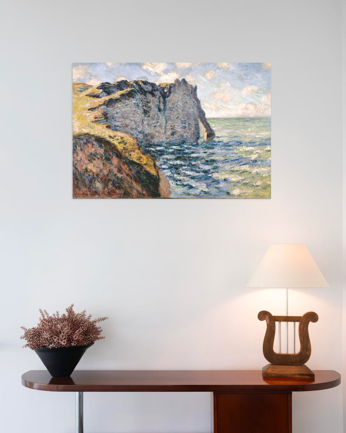 Poster Die Falaise d'Aval, Étretat (1885) von Claude Monet
