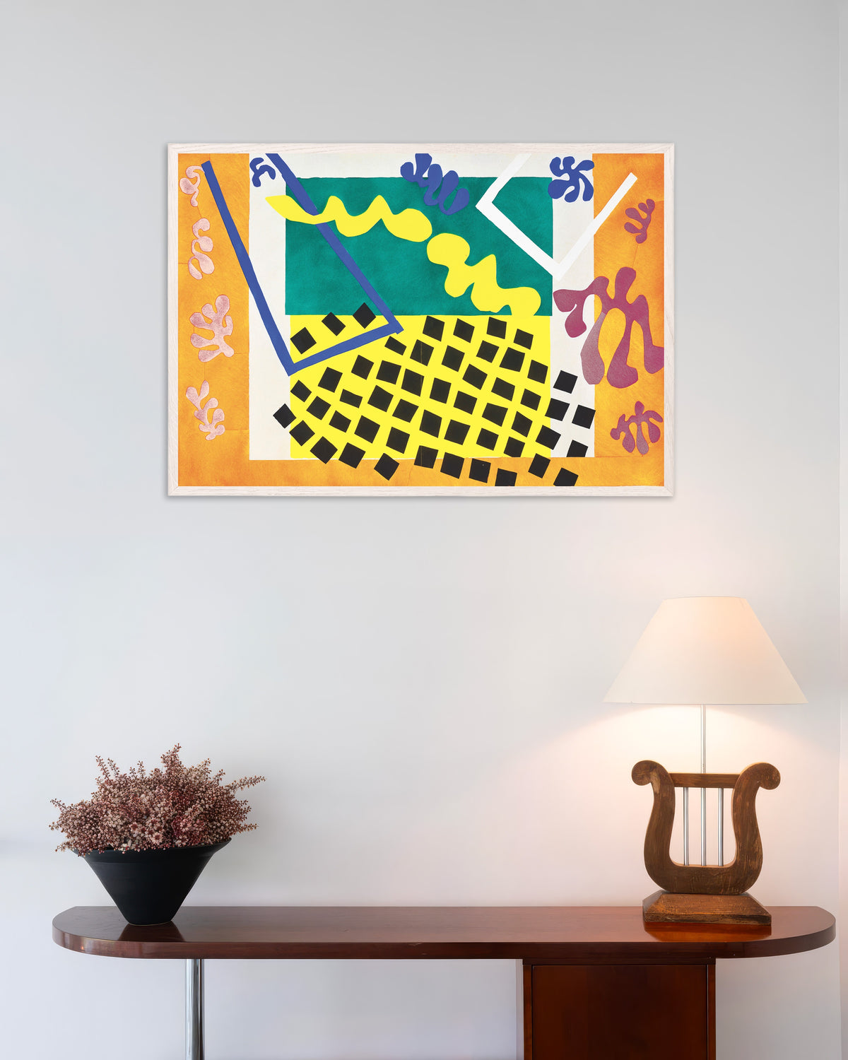 Poster „Die Codomas (Jazz, 1947) von Henri Matisse“ mit weißem Holzrahmen