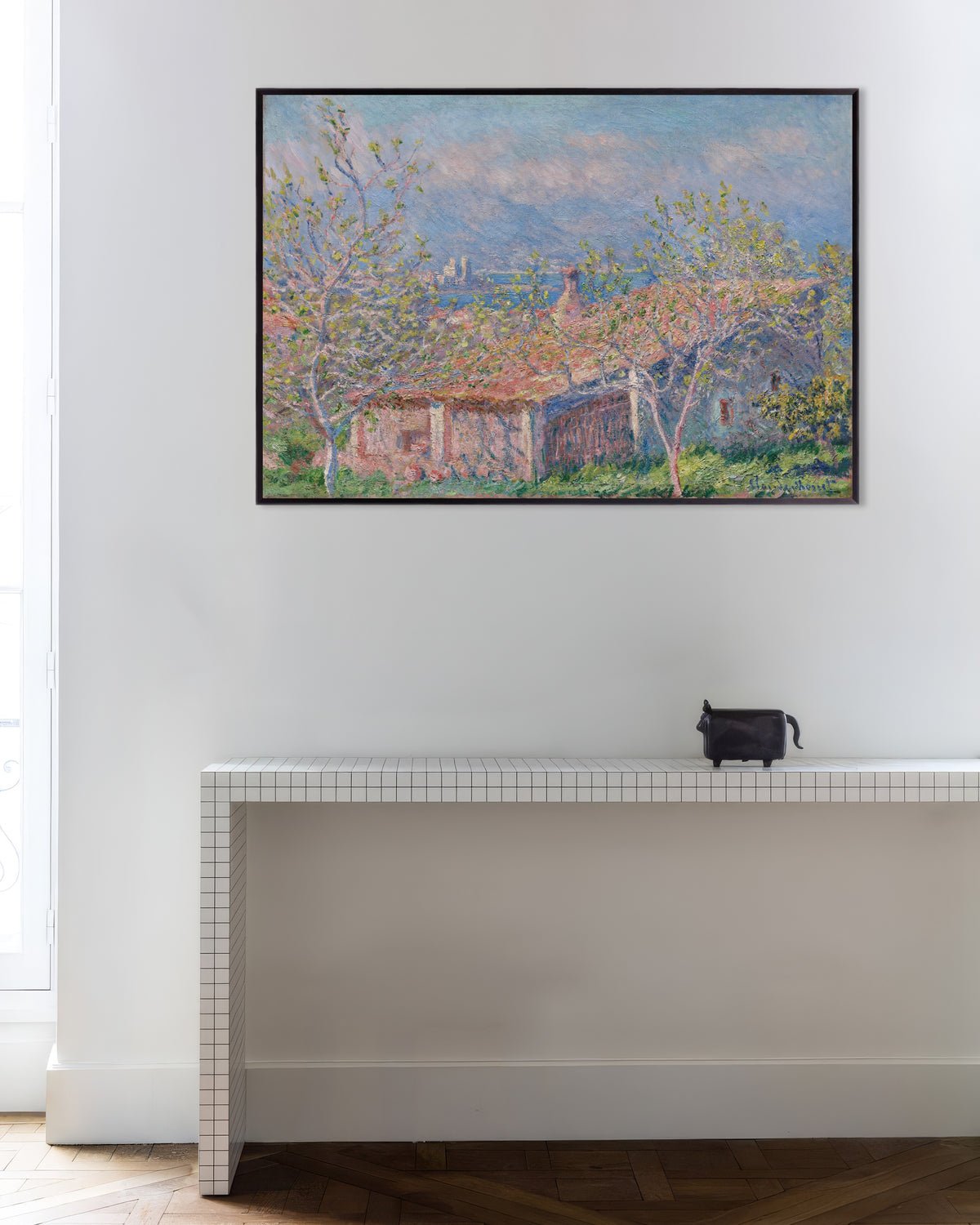 Poster Das Haus des Gärtners in Antibes (1888) von Claude Monet mit Metallrahmen
