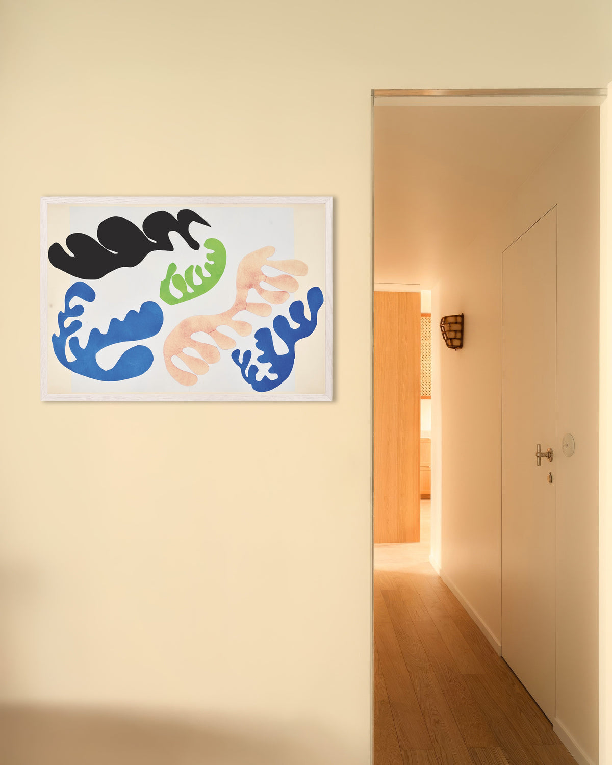 Poster Die Lagune in Blau und Koralle (Jazz, 1947) von Henri Matisse, mit weißem Holzrahmen