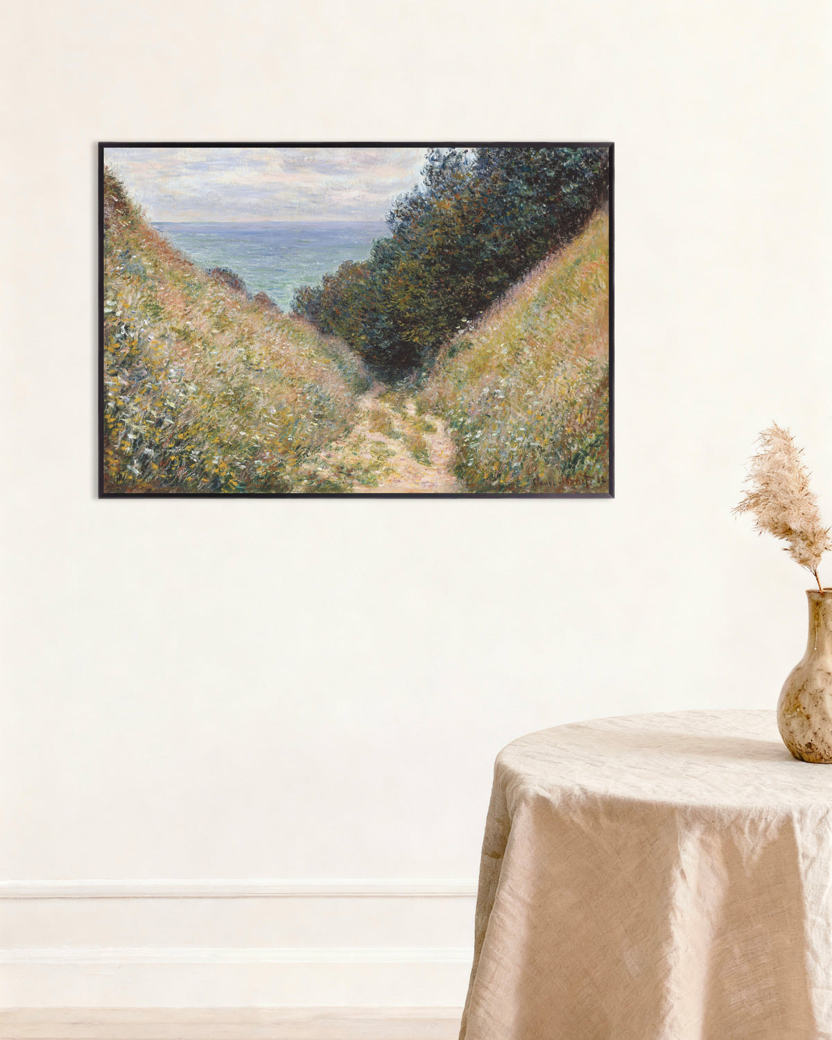 Poster Der Hohlweg La Cavée in Pourville (1882) von Claude Monet mit Metallrahmen